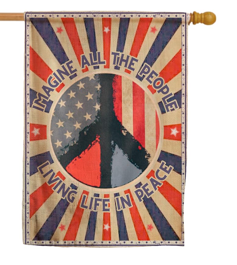 30x40 Inches Hippie Peace Polyester Flags - Imagine All The People Living Life in Peace Single Sided Flag - Decorations USA House or Home Wall Flags -