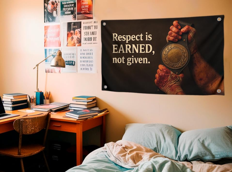 3x5 Feet Flags with Motivational Quote ''Respect is Earned, Not Given.'' with Four Brass Grommets - Single Sided Wall Banner for College Dorm - Polyester Strong Tapestries Cool Decor for Sports Games