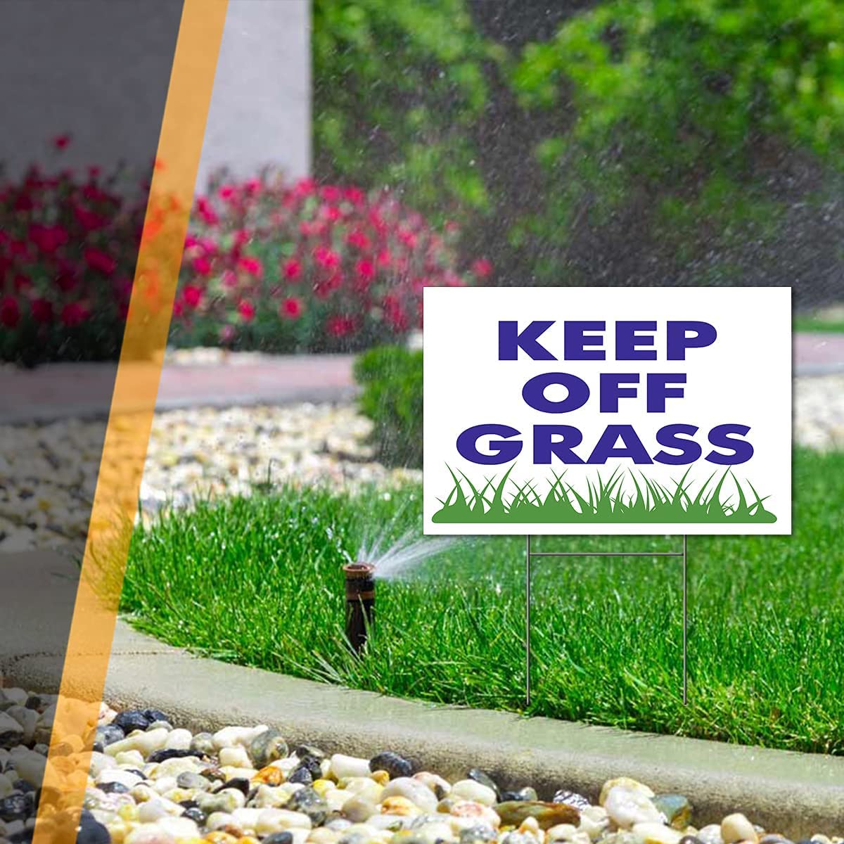 8x12 inch 3X Single Sided Keep Off Grass Sign with H Stakes - Plastic Security Please Stay Off My Grass, Landscaping Fence or Lawn - Dog Walk Off Lawn Do Not Step Signs - No Pet Pooping, Waste or Poop