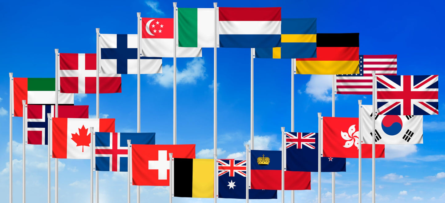 Set 20x World Human Development Index Single Sided Flags 3x5 Feet with 2 Grommets - Countries International Polyester Banners of the World - Country International Flags for Office or School Classroom