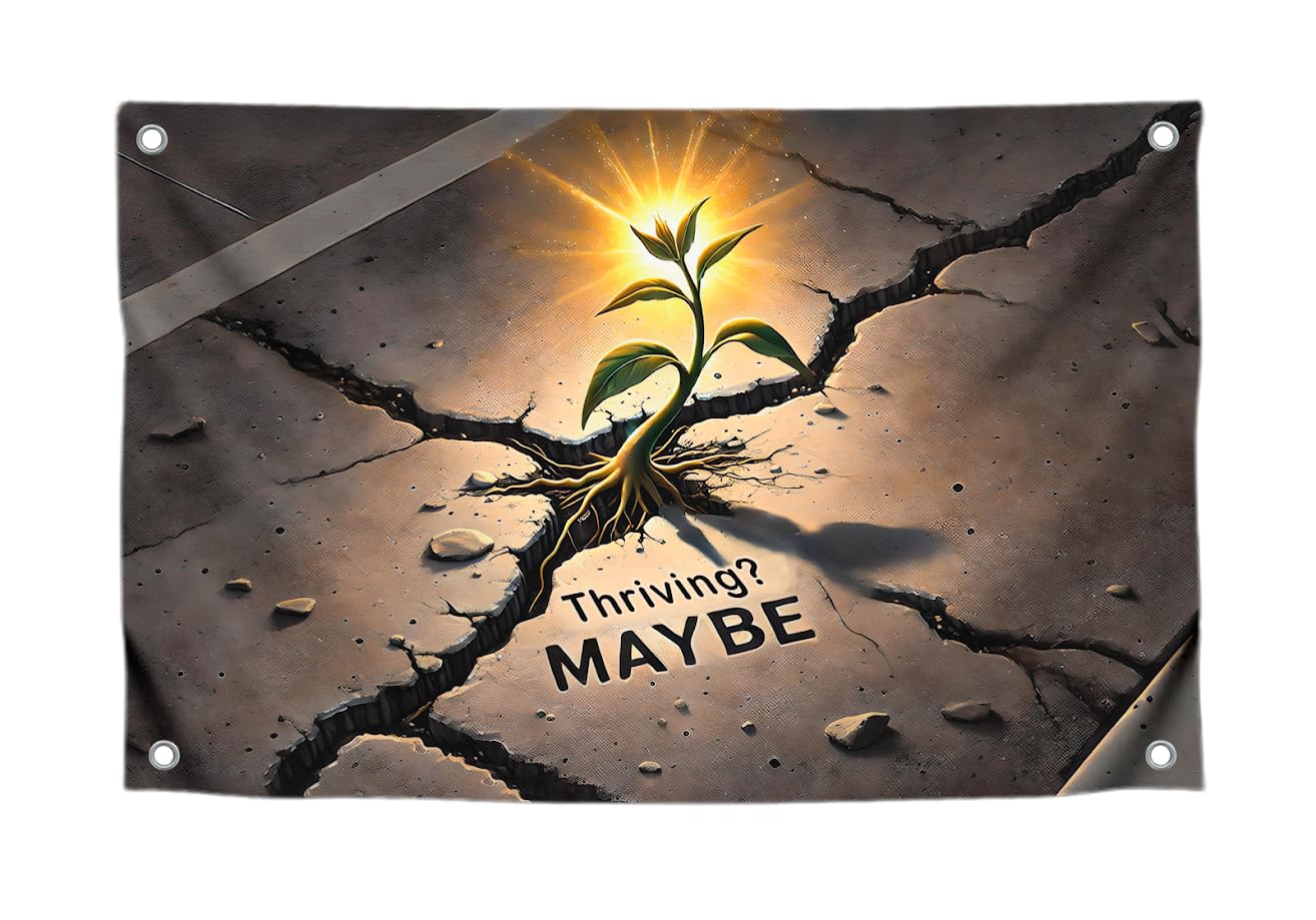 3x5 Feet Single Sided Flag with 4 Brass Grommets - Style Fantastic Flags for Bedroom "Thriving? Maybe" - Polyester Banner for Room Symbolizes Resilience - Motivational Flags Overcoming Difficulties