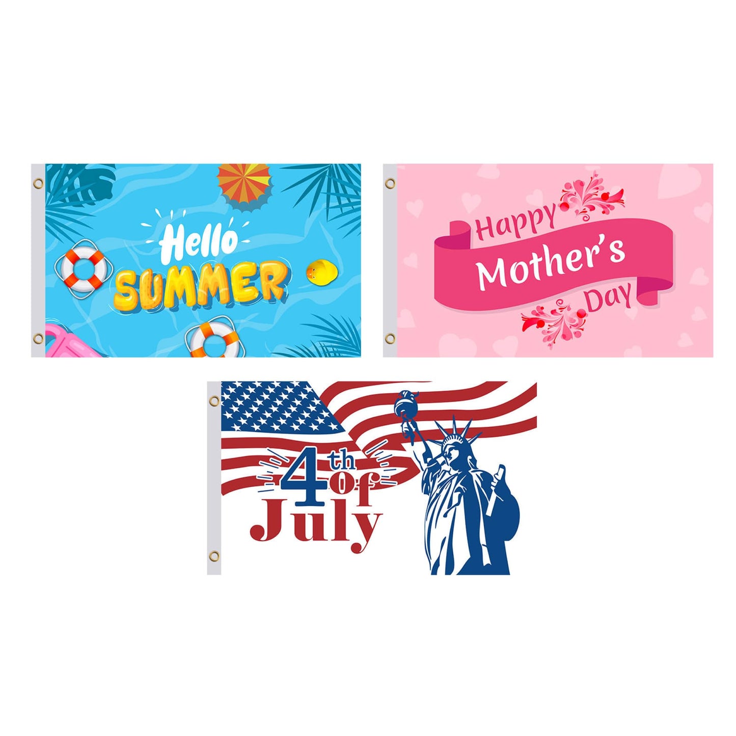 Set 12X Seasonal Flags 3x5 Feet - Spring Summer Fall Winter Halloween Christmas Polyester/Nylon Flag with 2 Grommets - Single Sided Flags for All Seasons - Season Decor House and Garden Large Banner
