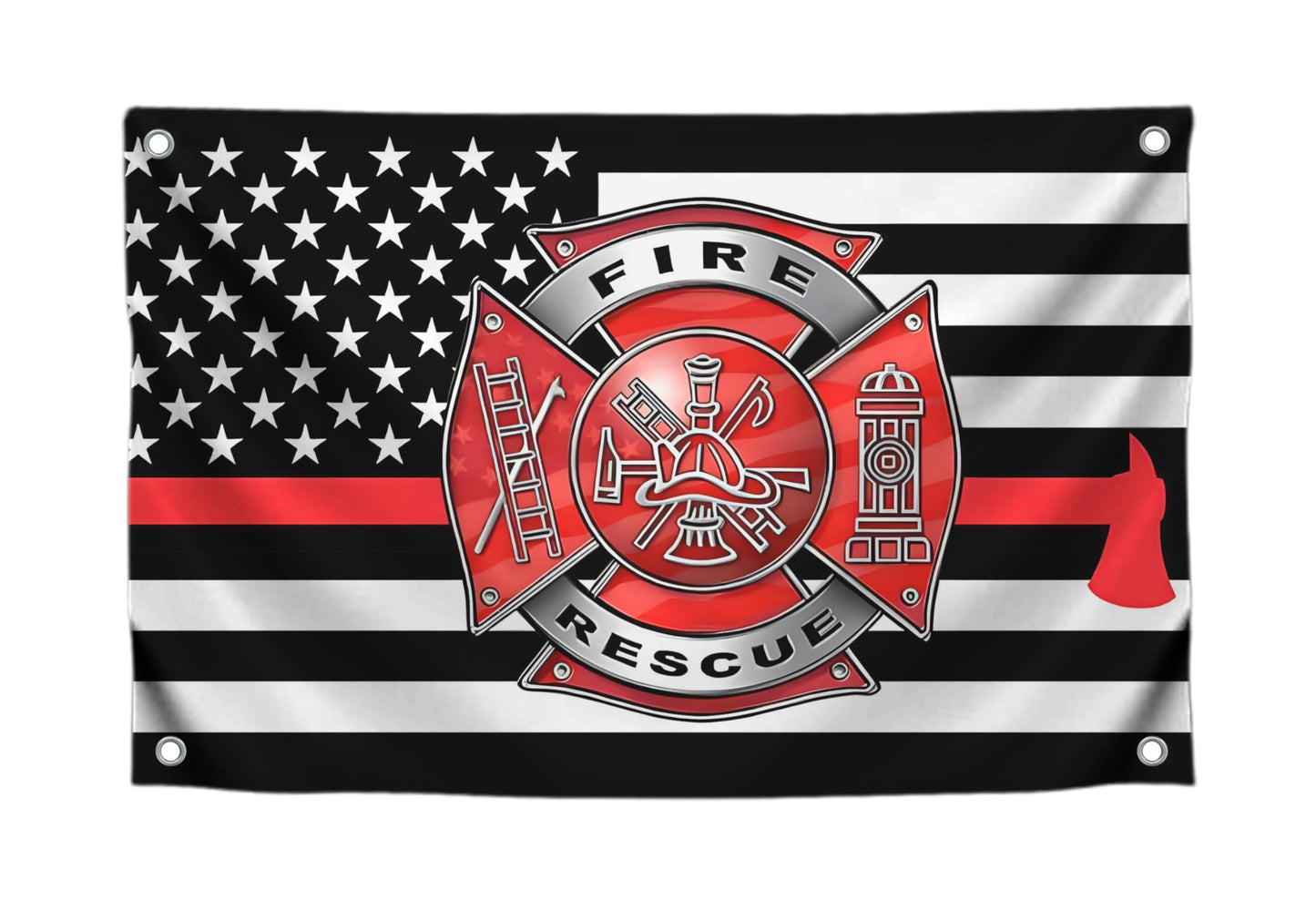 3x5 Feet Firefighter Polyester Flag with 4 Brass Grommets - Fire Department Thin Red Line American Single Sided Flag - Cross Firefighters Flags - Fire Rescue Banners for Outdoor or Indoor