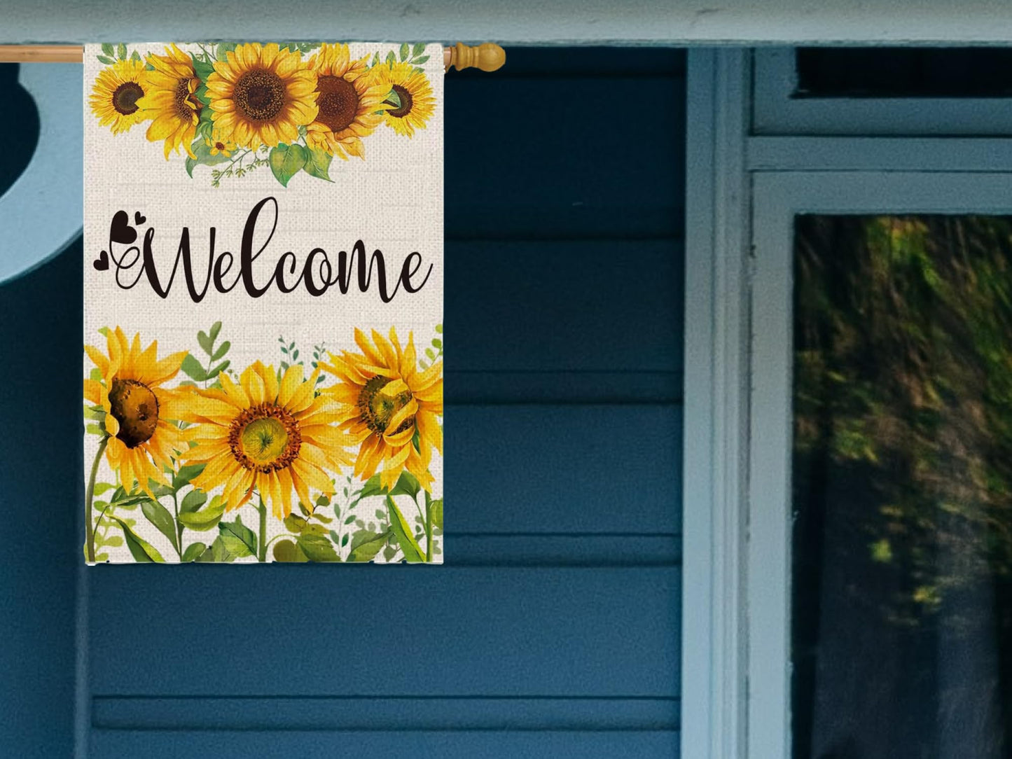 Double Sided Summer Garden Flag - Seasonal Large Outdoor Yard Flags of Burlap - Banner Welcome Summer or Spring - Outside Garden Yard Decorations - Welcome Flower Summer Outdoors Flag