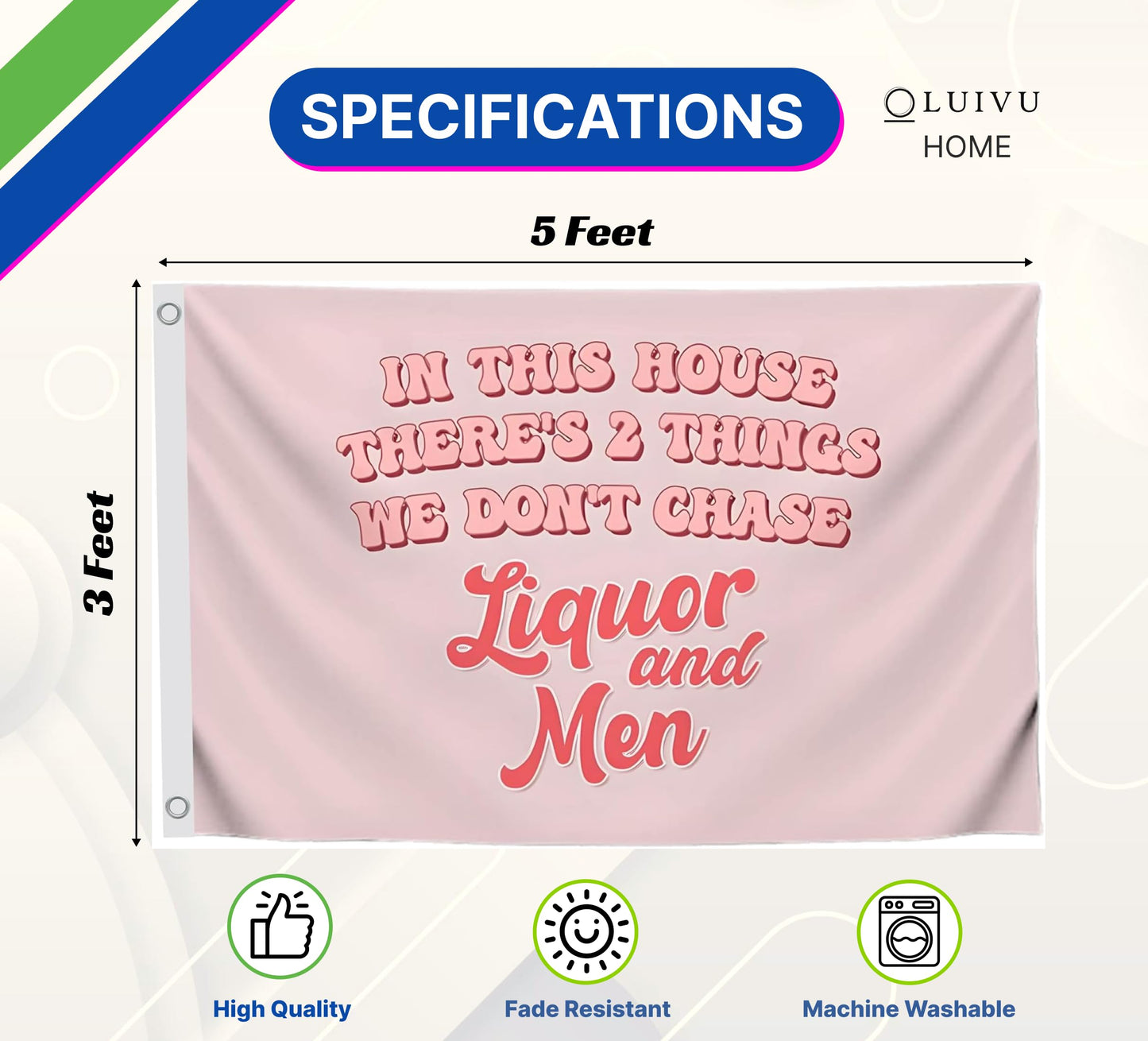 3x5 FT Liquor and Men Flag - Meme Tapestries Funny Single Sided Flag Banners for Room Teen - Funny Tapestry for Bedroom - Wall Flags for College Poster Room Decor - Twitter Quote Tapestry for Girls