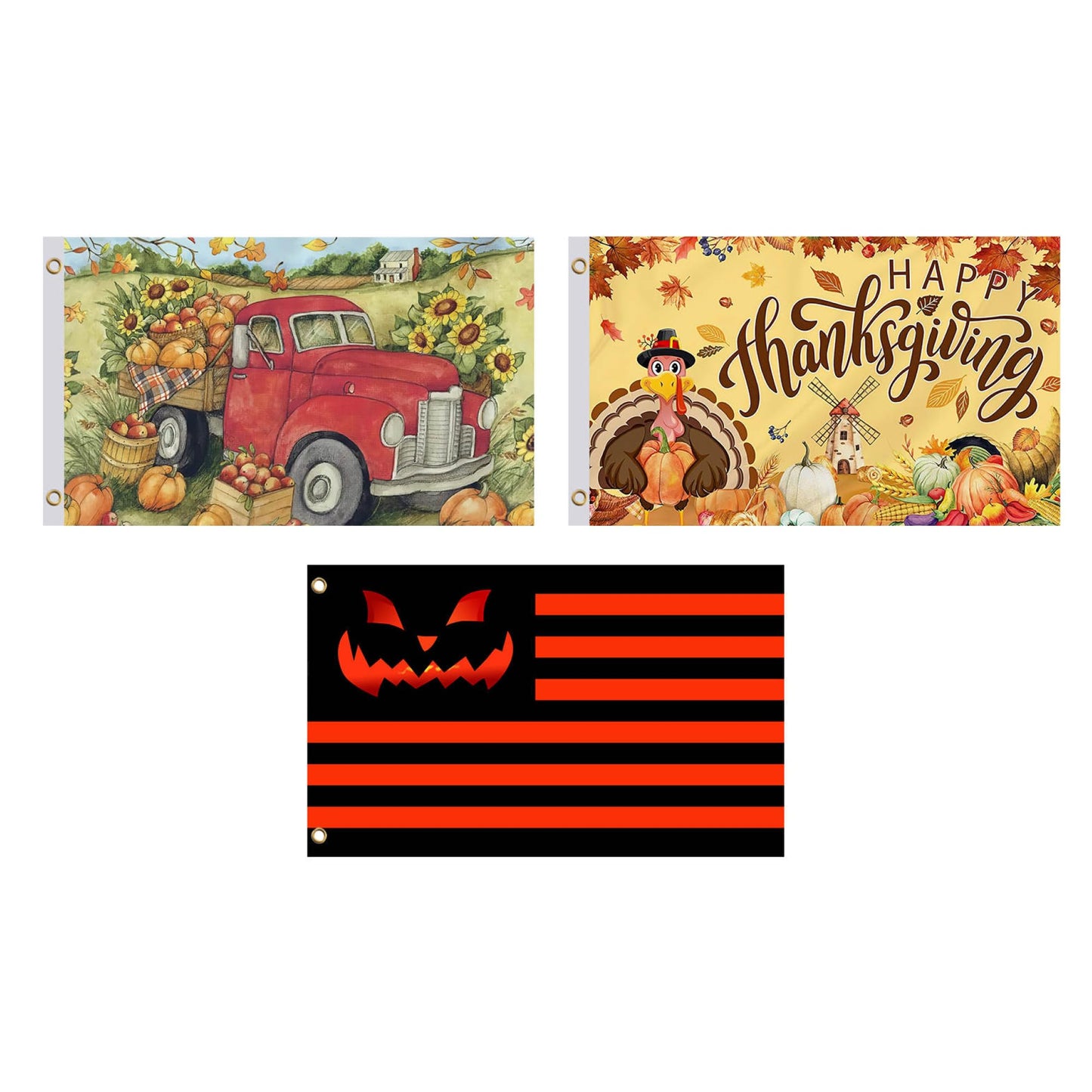 Set 12X Seasonal Flags 3x5 Feet - Spring Summer Fall Winter Halloween Christmas Polyester/Nylon Flag with 2 Grommets - Single Sided Flags for All Seasons - Season Decor House and Garden Large Banner