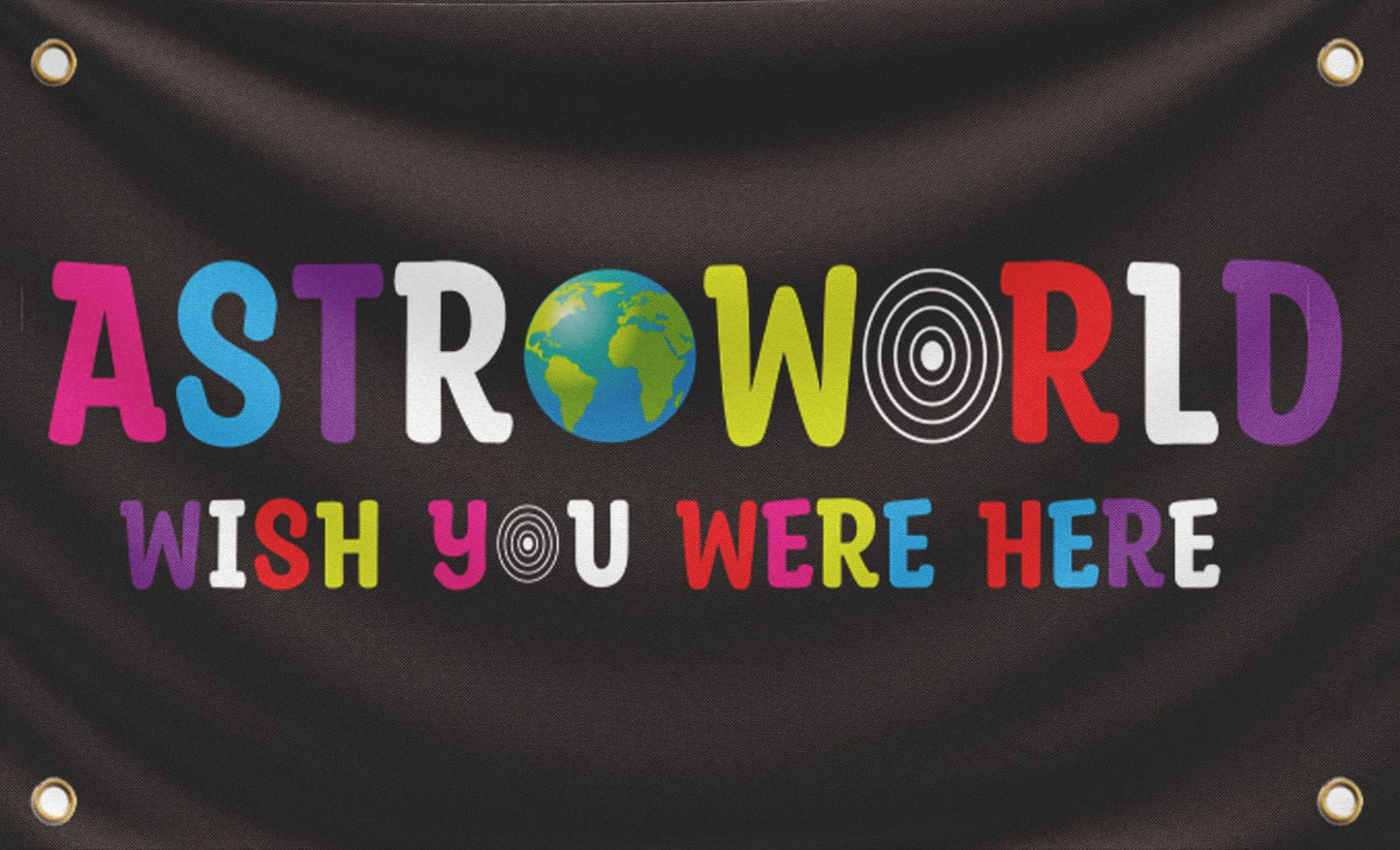 3x5 Ft Astroworld Polyester Flag Black - Man Cave Wall Single Sided Flag with 4 Grommets for College Dorm Room Decor - Wish You Were Here Tapestry - Wall Hanging Black Home Decorations for Bedroom