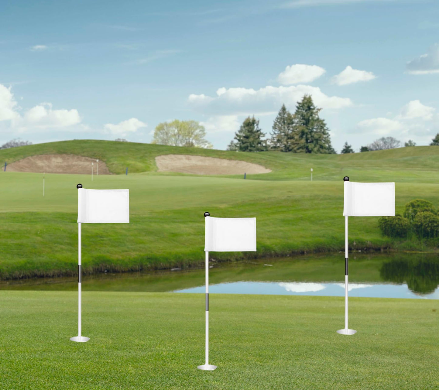 Set 3X Single Sided 8x6 Inch Solid White Golf Polyester Flag - Mini Putting Green Flags for Backyard Practice in 420D Nylon - Small Banner Solid