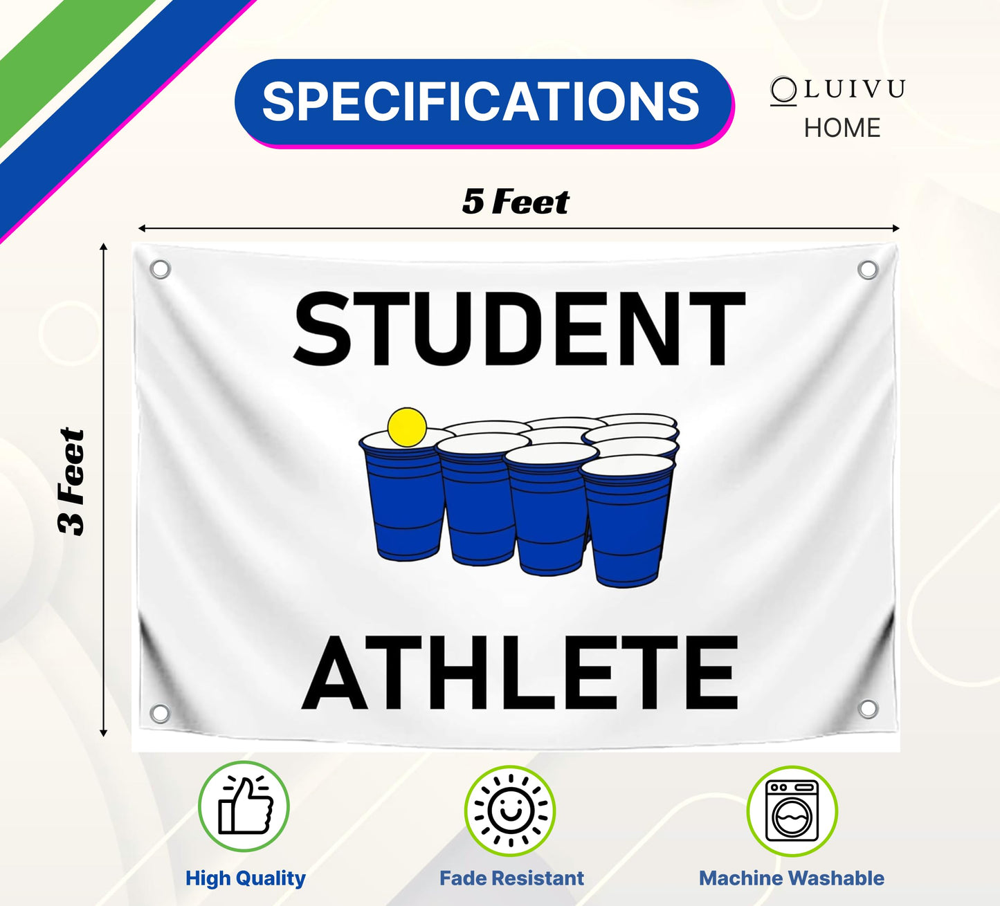 3x5 Feet Student Athlete College Polyester Flag - Dorm Room Banner Indoor and Outdoor with 4 Grommets - College Dorm Room Frat Wall Outdoor Hanging Single Sided Flags - Funny Poster and Cool Tapestry