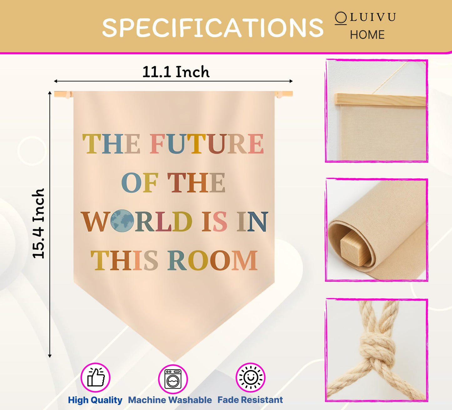 15.4"L x 11.1"W Hanging Pennants with The Future Of The World Is In This Room - Inclusive Classroom Welcome Teacher Decor - Pennant Flag Wall Art Banner for Indoor or Outdoor - Pennant Wall Art Banner