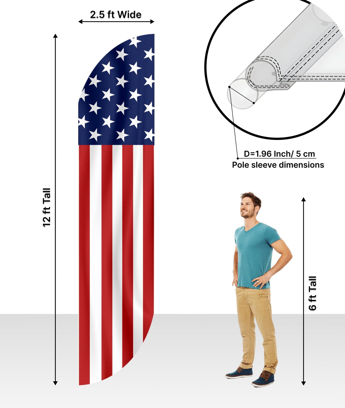 12x2.5 Ft American USA Feather Polyester Flag - Single Sided Stars Stripes Feather Tapestry 4th of July or Independence Day - American Banners Stars Decor - Flag Nation Glory Flagpole is Not Included
