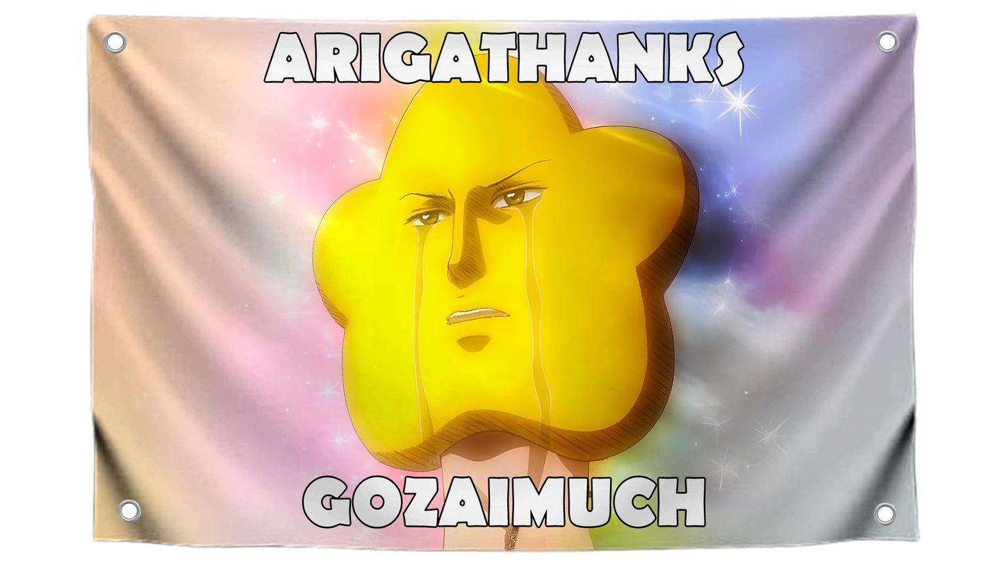 3x5 Feet Meme Single Sided Flag "Arigathanks Gozaimuch" with 4 Grommets - Emojis Сrying Star Polyester Banner for Wall Decoration - Cool Flags for Decor Girls Room - Tapestrys Polyester Cool Wall Flag