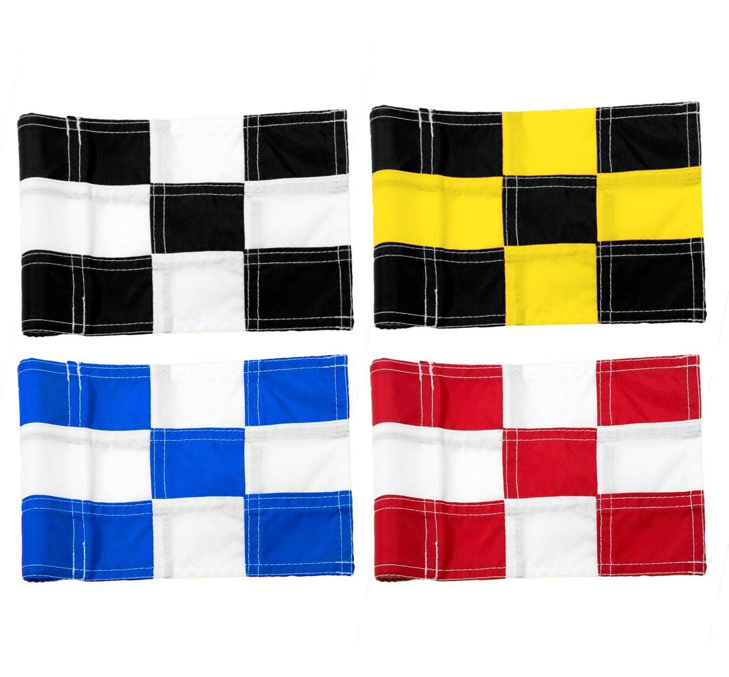 Set of 4 Double Sided 8x6 Inches Checkered Golf Polyester Flag - Mini Practice Putting Green Flags for Yard in 420D Nylon - Small Banner Checkered