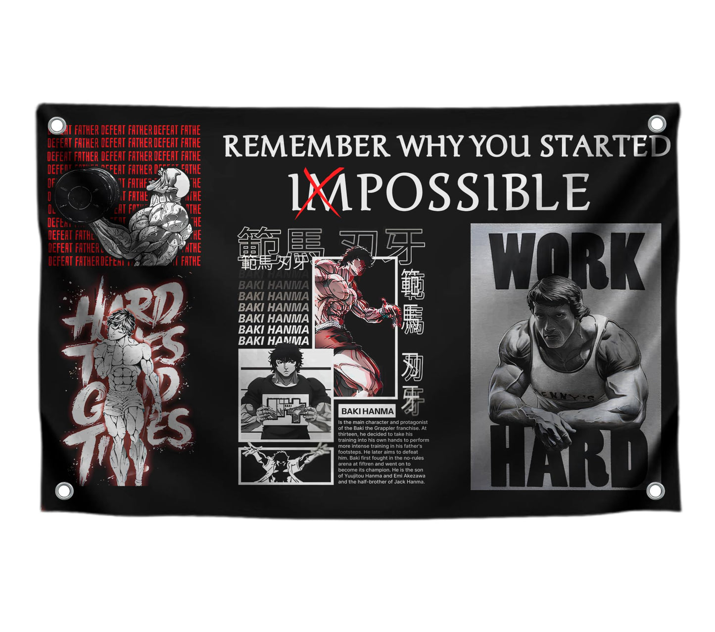3x5 Feet Motivational Gym Polyester Flag "Remember Why You Started" with Four Brass Grommets - Schwarzenegger Banner for Gym - Work Hard Wall Decoration - Inspirational Quotes Sayings for Living Room
