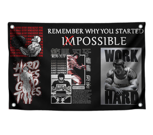 3x5 Feet Motivational Gym Polyester Flag "Remember Why You Started" with Four Brass Grommets - Schwarzenegger Banner for Gym - Work Hard Wall Decoration - Inspirational Quotes Sayings for Living Room
