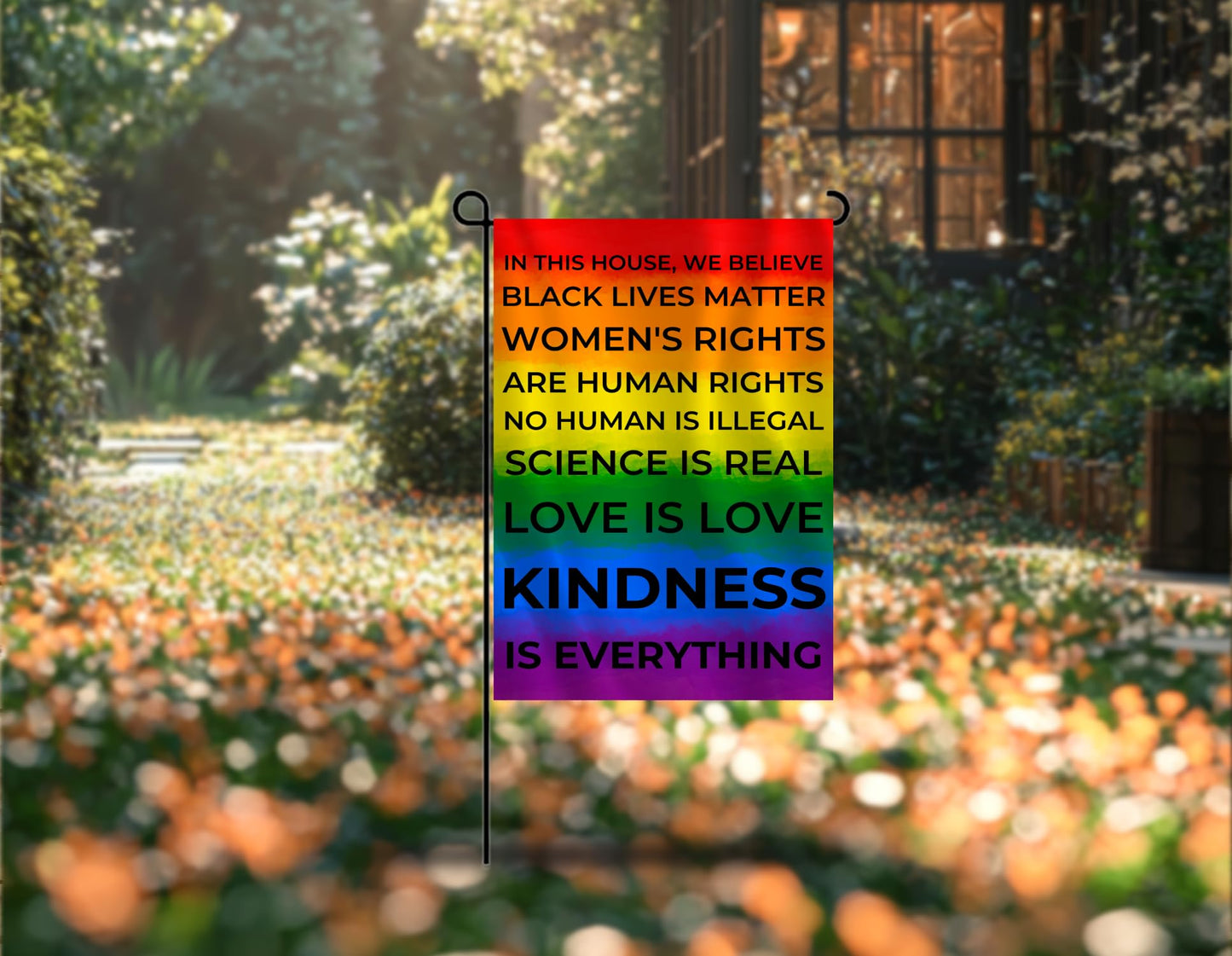 12x18 Inch Double Sided In This House We Believe Garden Polyester Flag - Rainbow Black Lives Matter Pride Tolerance Garden Flag - Home Yard Lawn Patio Banner Decor - Garden Porch Patio Kindness Banner