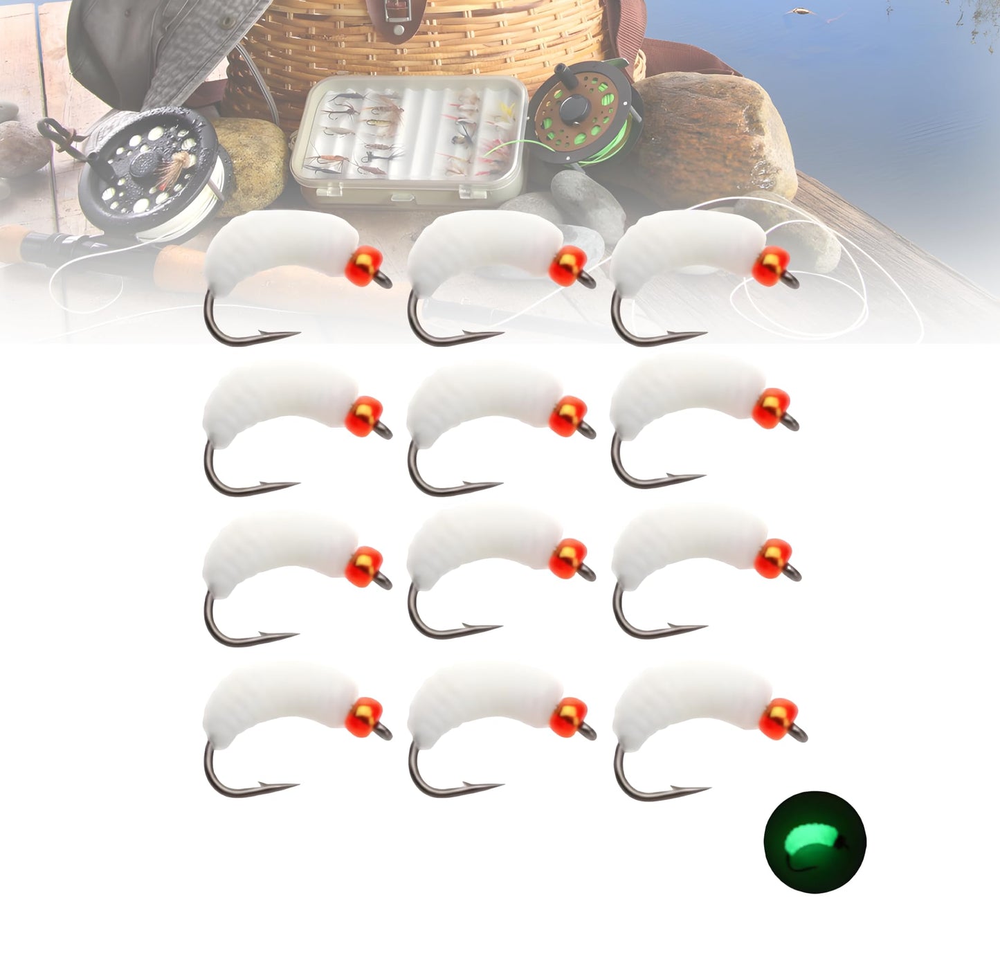 1 Dosen - #10 Bh Rubber Grub - Fishing Gear and Equipment - Fly Fishing Accessories Crankbait Supplies Worms Bait Kit - Trout Crappie Lures or Jigs