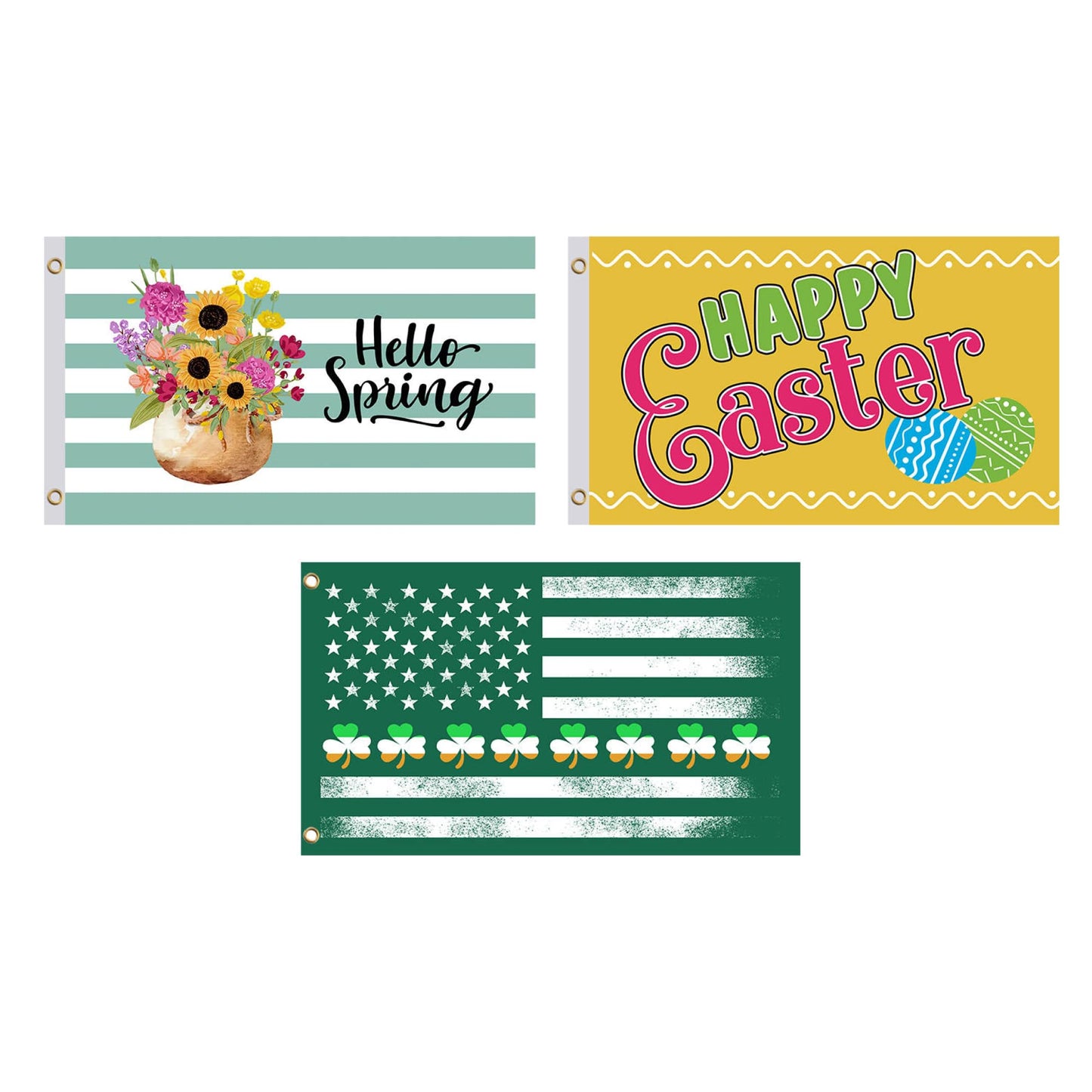 Set 12X Seasonal Flags 3x5 Feet - Spring Summer Fall Winter Halloween Christmas Polyester/Nylon Flag with 2 Grommets - Single Sided Flags for All Seasons - Season Decor House and Garden Large Banner