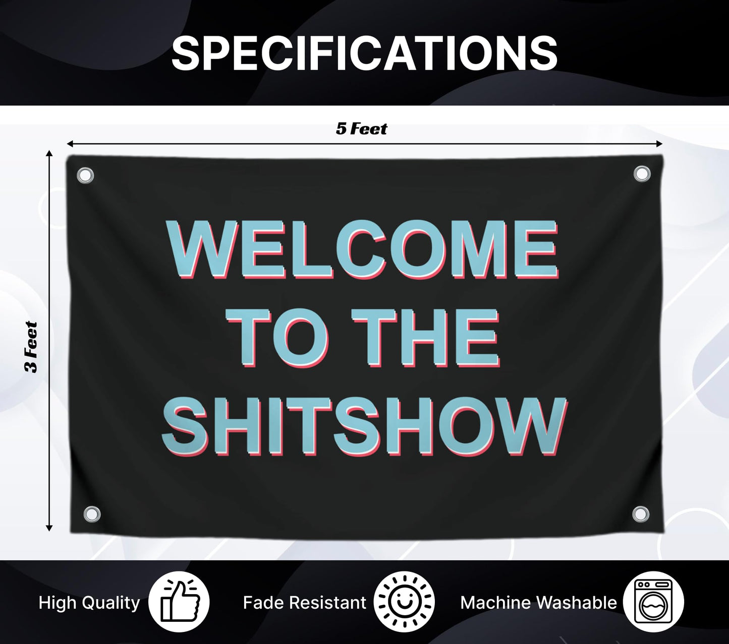 Man Cave Tapestries Funny Gamer Polyester Banner - Welcome To The Shitshow - Party Flags Single Sided College Dorm Rooms Decor - 3x5 Ft Flag with 4