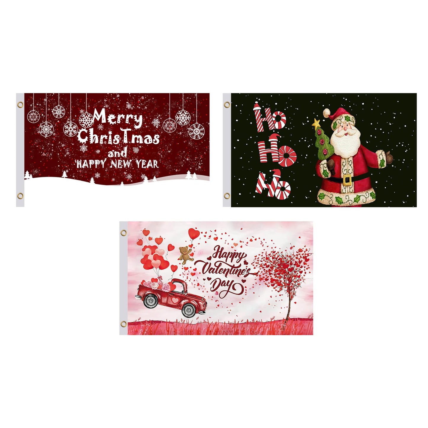 Set 12X Seasonal Flags 3x5 Feet - Spring Summer Fall Winter Halloween Christmas Polyester/Nylon Flag with 2 Grommets - Single Sided Flags for All Seasons - Season Decor House and Garden Large Banner