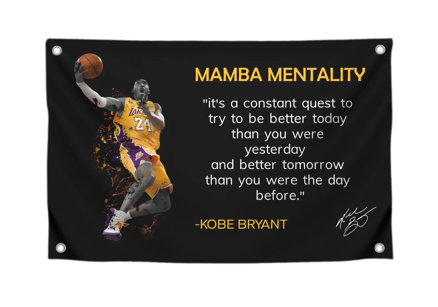3x5 Feet NBA Basketball Player Sports Flag with Four Brass Grommets - Kobe Mamba Mentality Quote Banner - Motivational Artwork for Home or Office