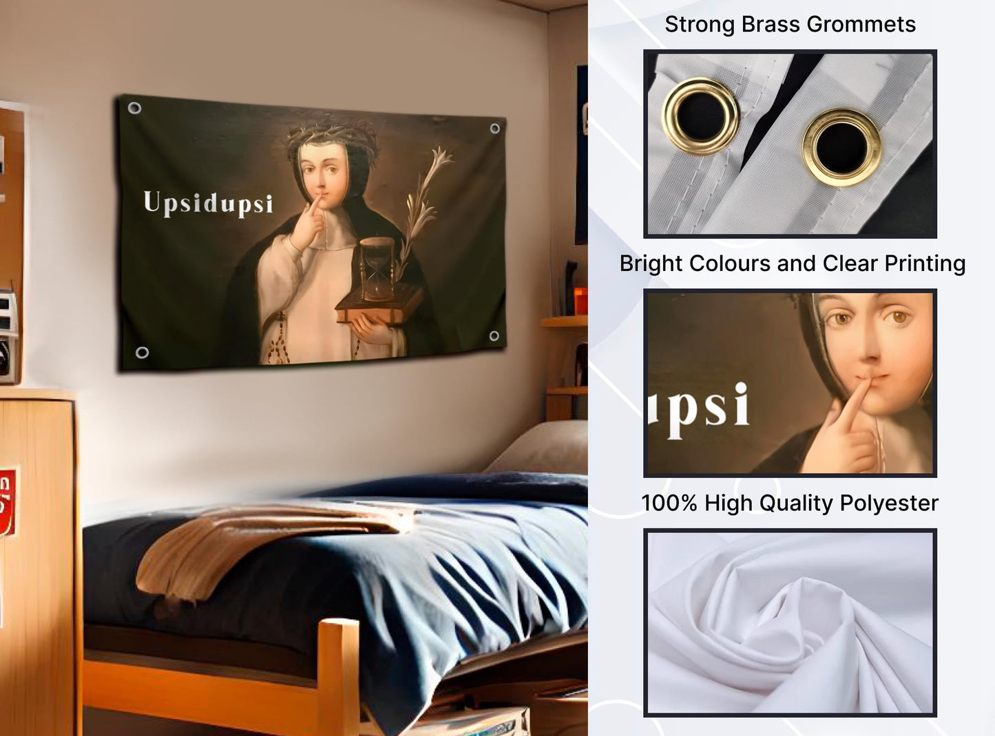3x5 Feet Upsidupsi Polyester Flag with 4 Grommets - Funny Bedroom Living Room Wall Decorations - Funny Tapestry Cool Wall Single Sided Flags for Decor College Dorm Room Guys - Woman Goblen Posters