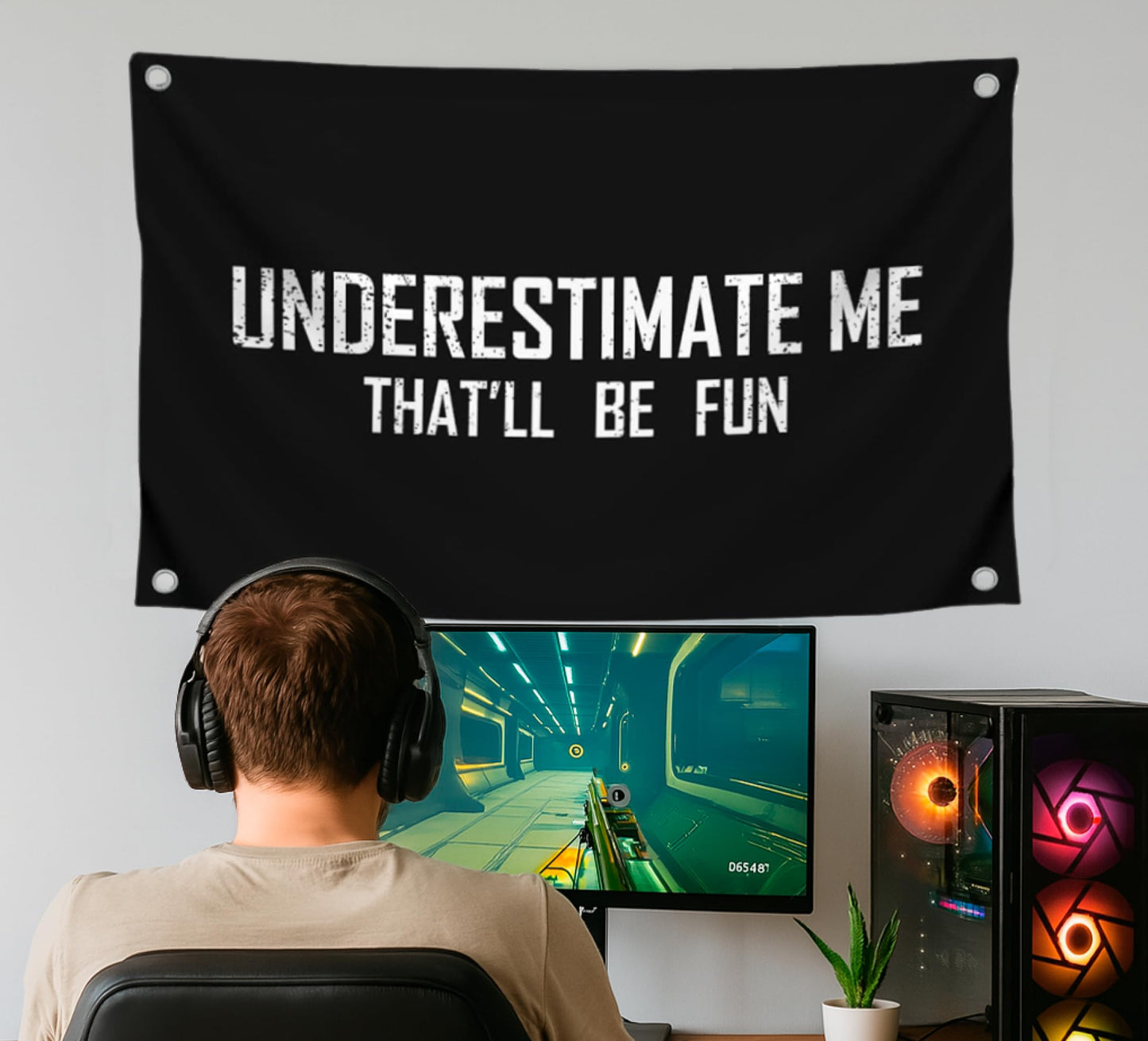 3x5 Feet Motivational Flag "Underestimate Me That'll Be Fun" with Four Brass Grommets - Inspirational Quotes Entrepreneur Wall Banner - Wall Flag for Indoor and Outdoor - Positive Quotes Poster