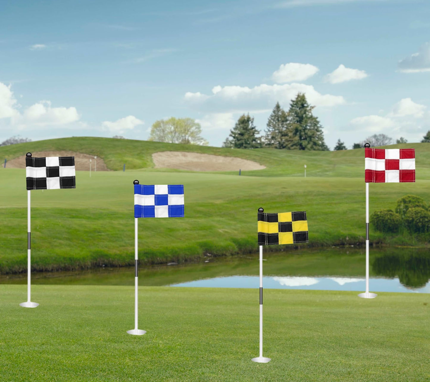Set of 4 Double Sided 8x6 Inches Checkered Golf Polyester Flag - Mini Practice Putting Green Flags for Yard in 420D Nylon - Small Banner Checkered