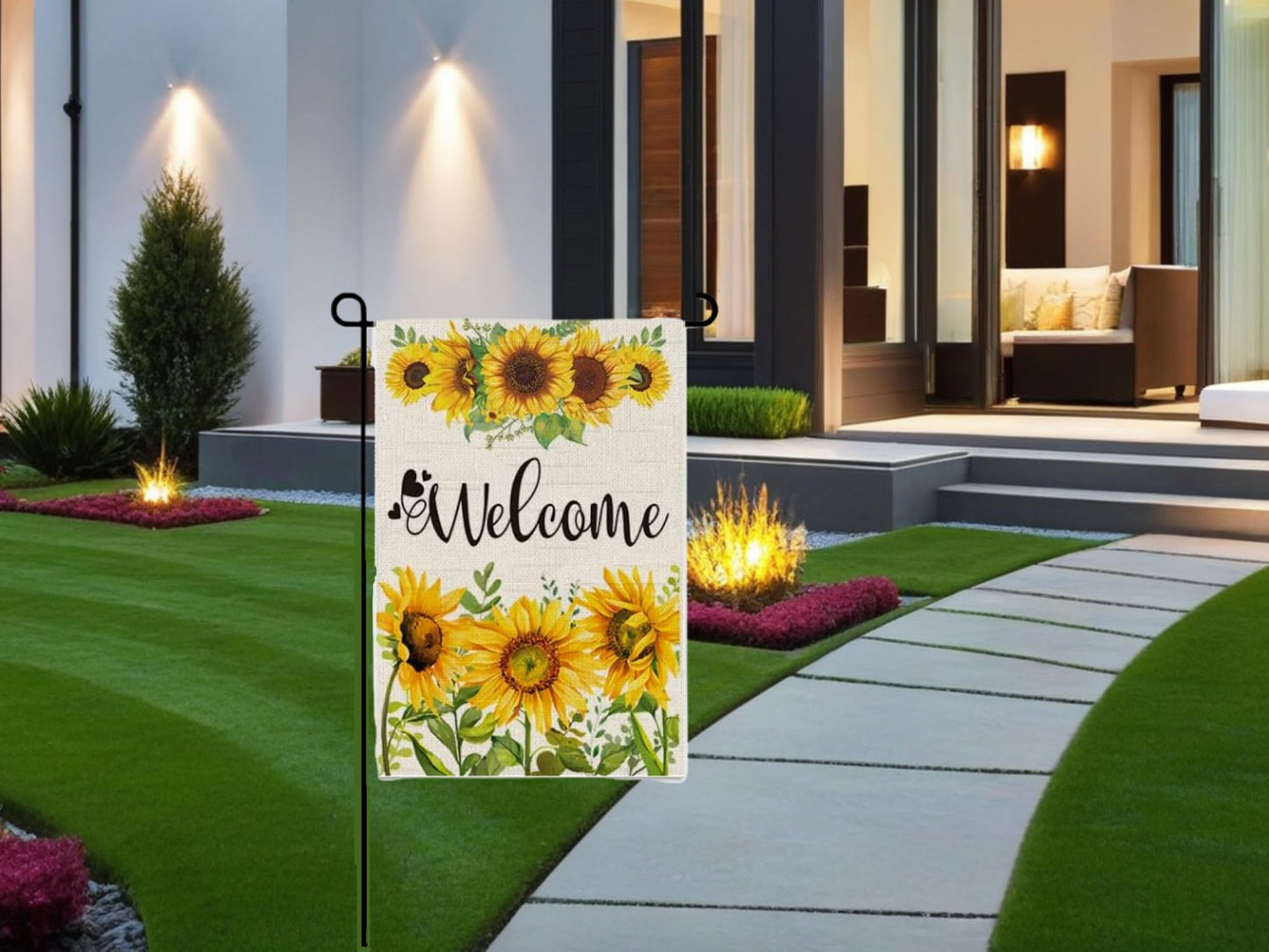 Double Sided Summer Garden Flag - Seasonal Large Outdoor Yard Flags of Burlap - Banner Welcome Summer or Spring - Outside Garden Yard Decorations - Welcome Flower Summer Outdoors Flag