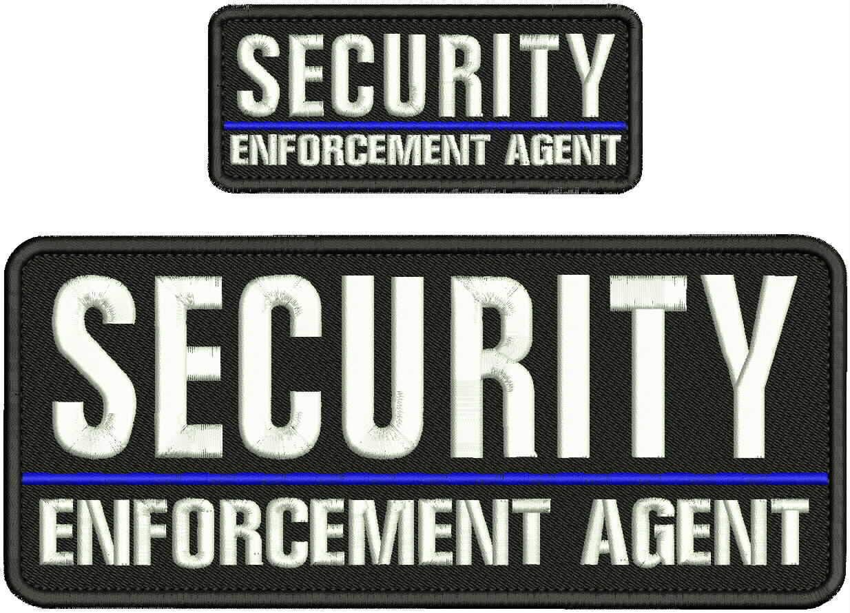 Security Enforcement Agent Embroidered Patch Set Hook Back - Black White 4x10 and 2x5 inches