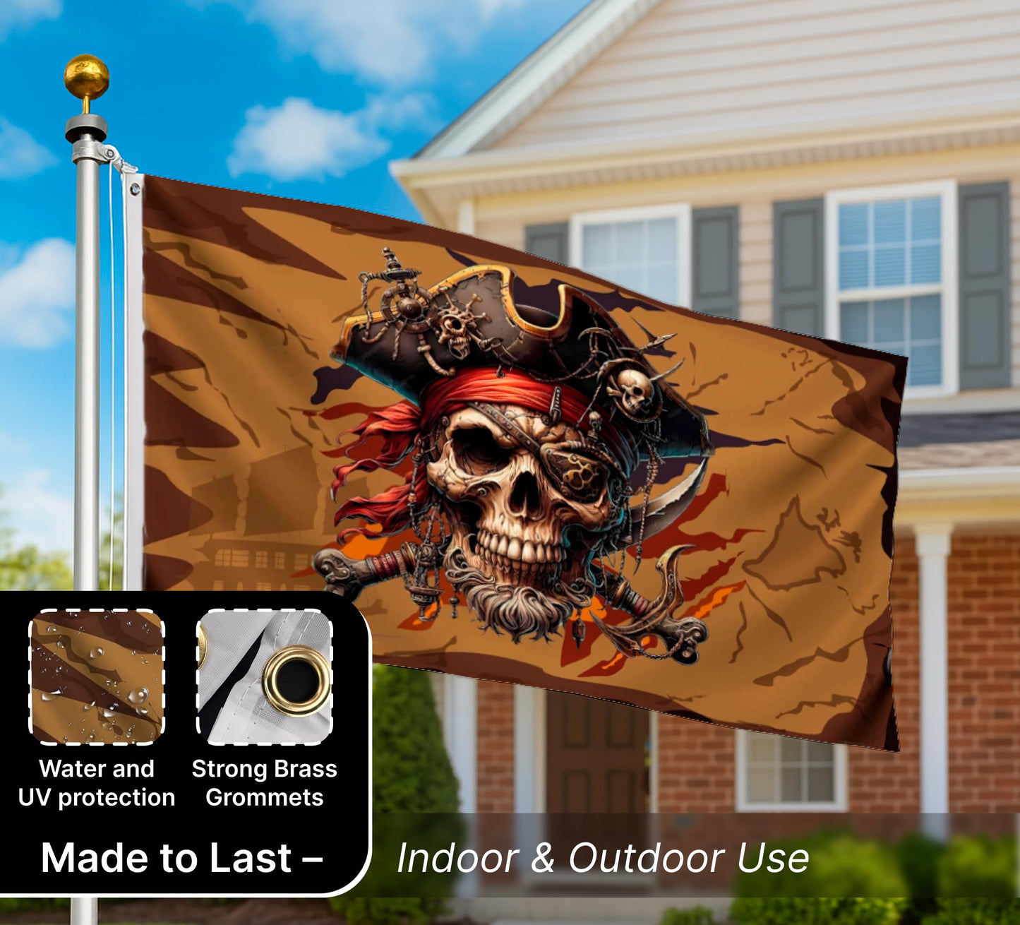3x5 Feet Pirate Skull Flag with Two Brass Grommets - Pirat Flags Skull and Crossbones for Garden Yard Lawn Patio House - Yard Porch Patio Banner Flags for Decoration - Pirate Banner or Black Boat Poster