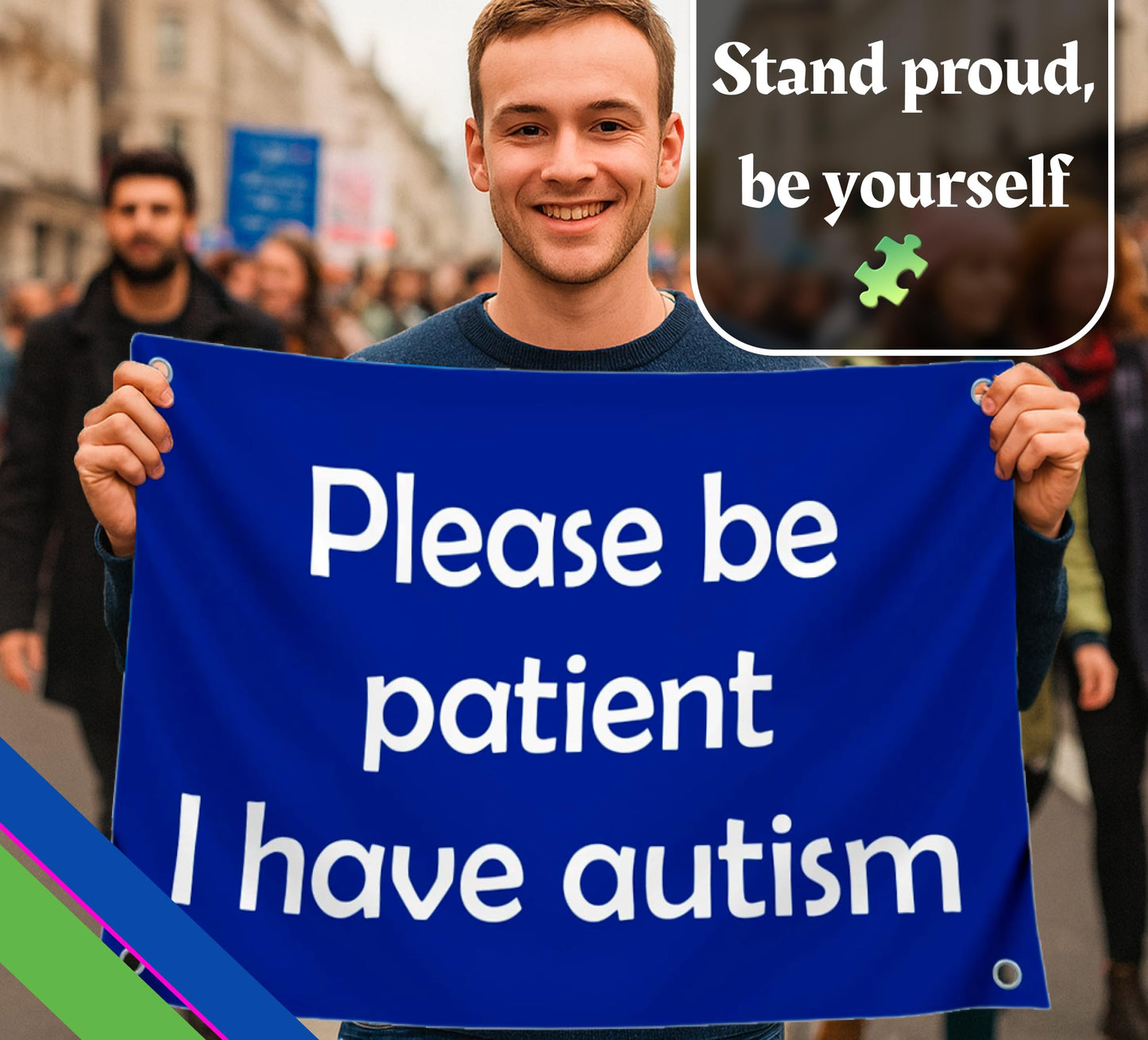3x5 Feet Please Be Patient I Have Autism Flag with 4 Brass Grommets - Motivational Fitness Inspirational Flags for Room Guys - Cool Flag for Home Gym Wall Decor Outdoor or Indoor Banner