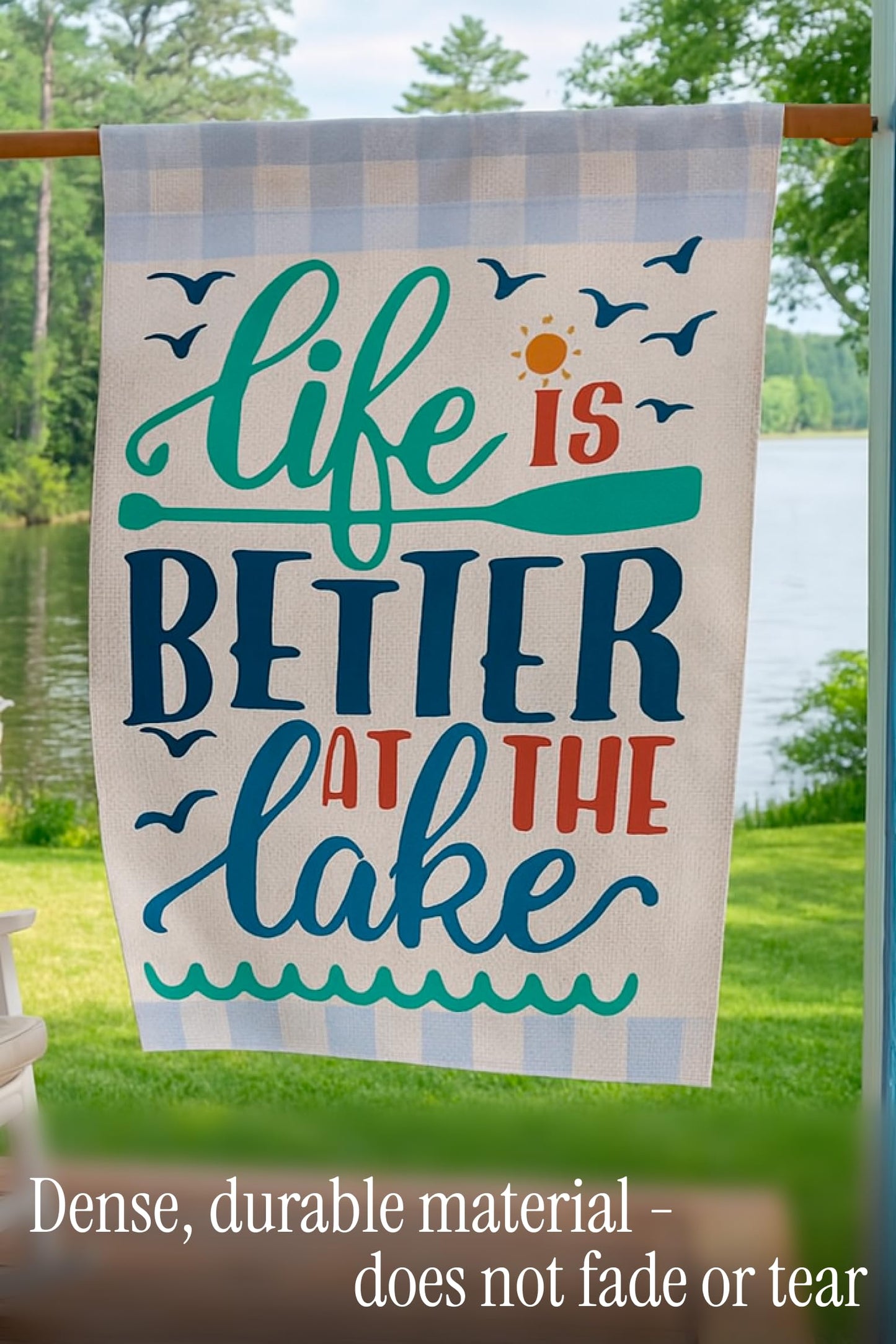 Double Sided Summer Garden Flag - Banner Life Is Better At The Lake - Holiday Yard Outdoor Decoration - Seasonal Large Outdoor Yard Flags of Burlap - Welcome Summer Flags for Outdoor