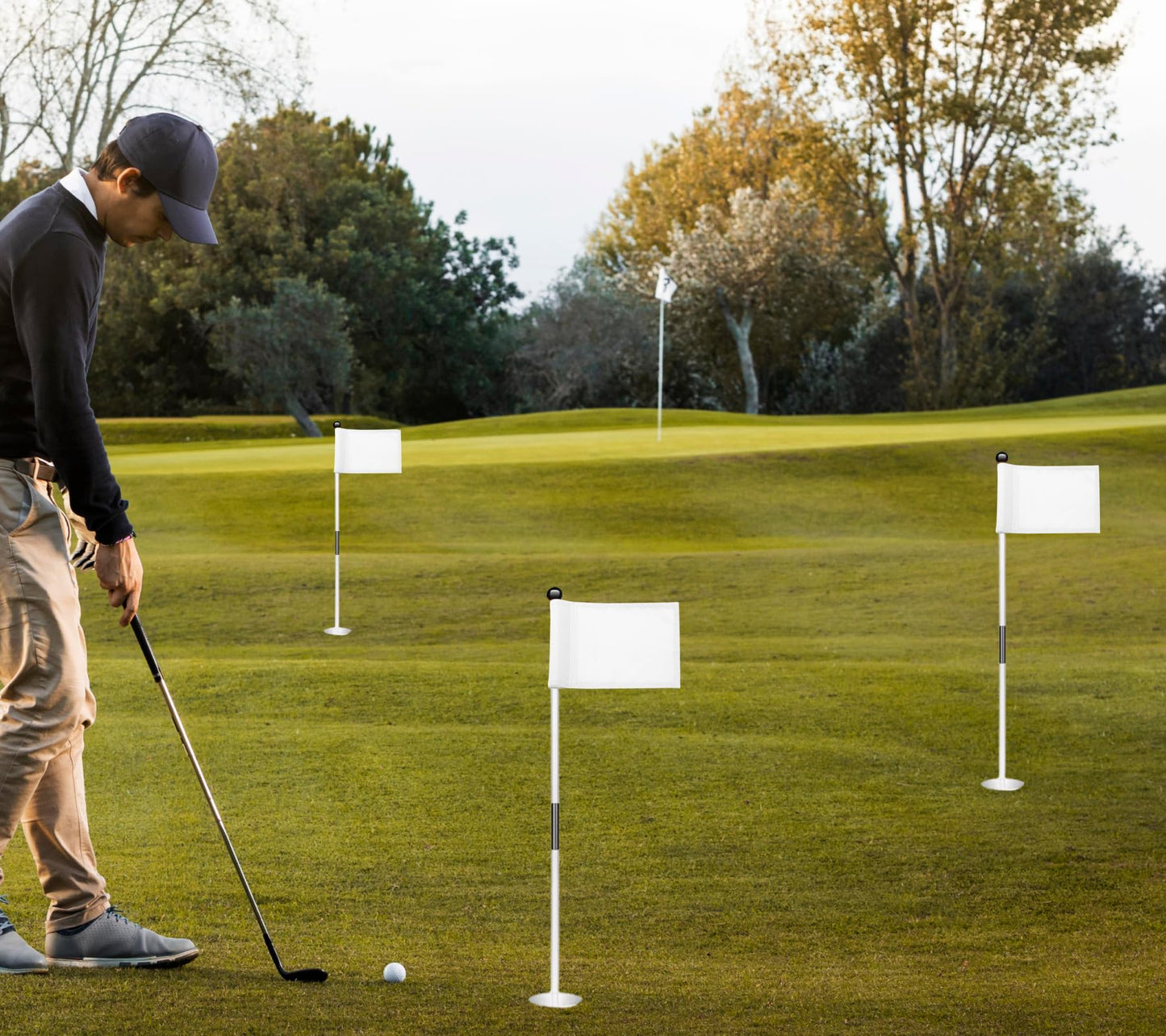 Set 3X Single Sided 8x6 Inch Solid White Golf Polyester Flag - Mini Putting Green Flags for Backyard Practice in 420D Nylon - Small Banner Solid with Tube Inserted for Yard or Portable Golf Flag