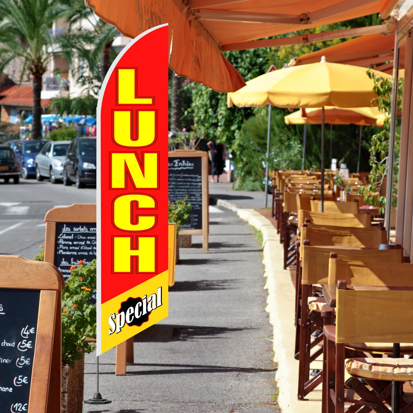 Set of 3 Single Sided 12x2.5 Feet Tall Feather Tapestry "Breakfast and Lunch" - Breakfast Flags for Businesses or Lunch Special Flags and Restaurant Themed Flag - Flagpole is Not Included