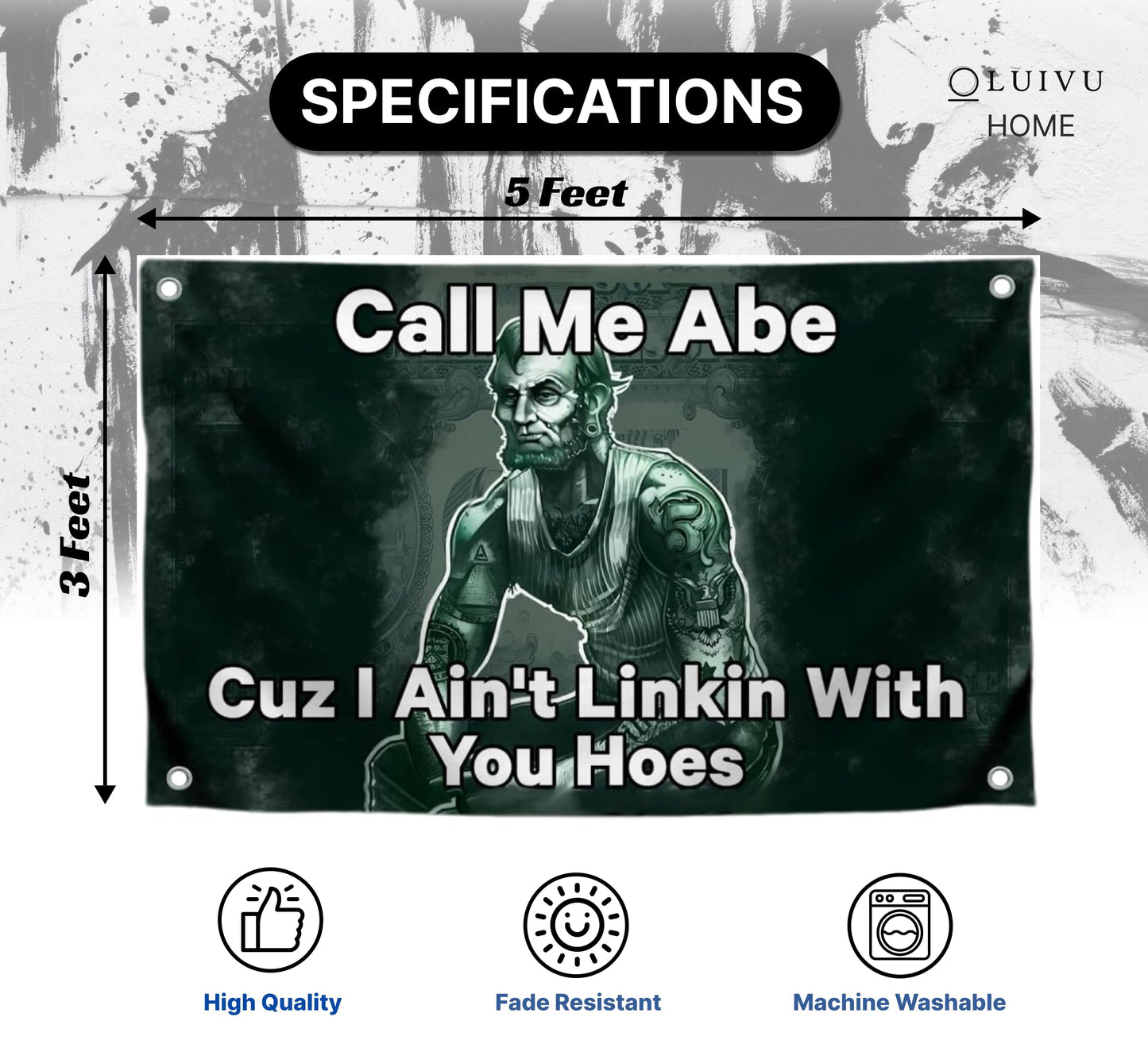 3x5 Feet Meme Linkoln Polyester Flag Quoted Call Me Abe Cuz I Ain't Linkin with You with Four Brass Grommets - Tapestry Funny President Flag for College - Funny Quote Flags for Wall Decoration
