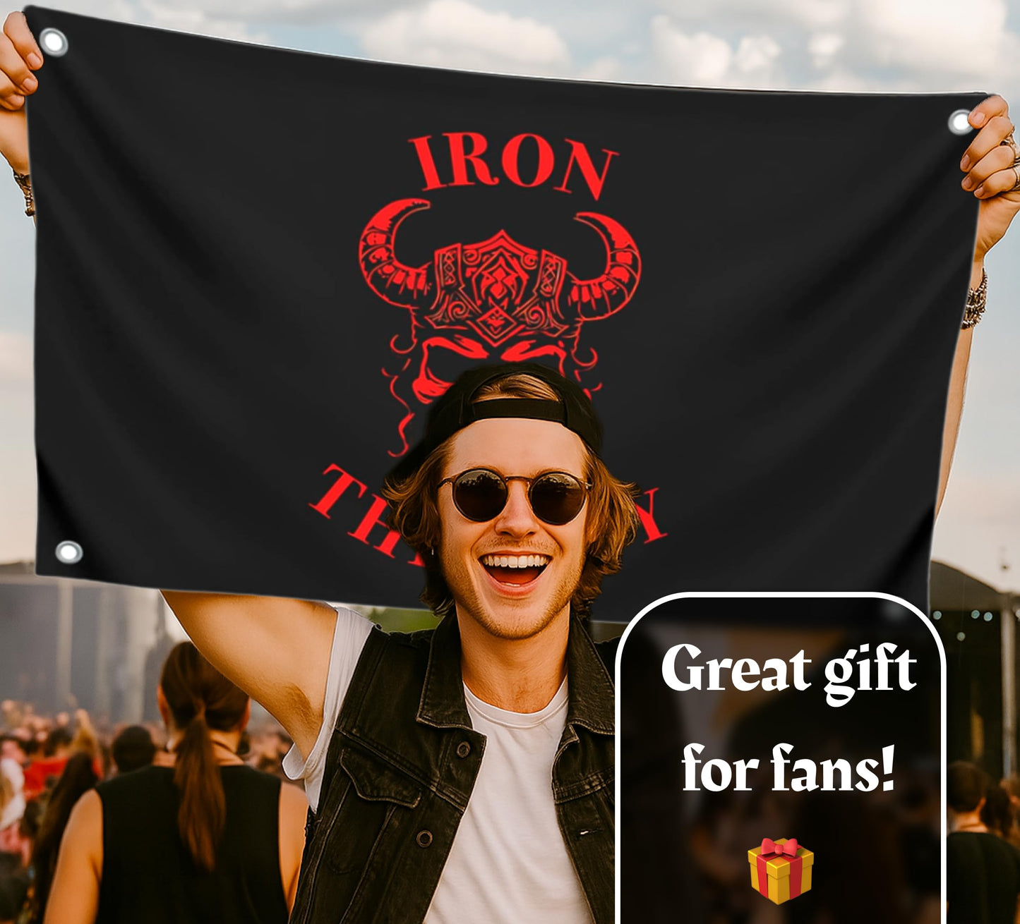3x5 Feet Large Wall Flag With Quote "Iron Therapy" with Four Brass Grommets - Skull Gym Tapestry or Home Gym Decor - Inspirational Home Leadership Quotes - Wall Flag for Indoor and Outdoor