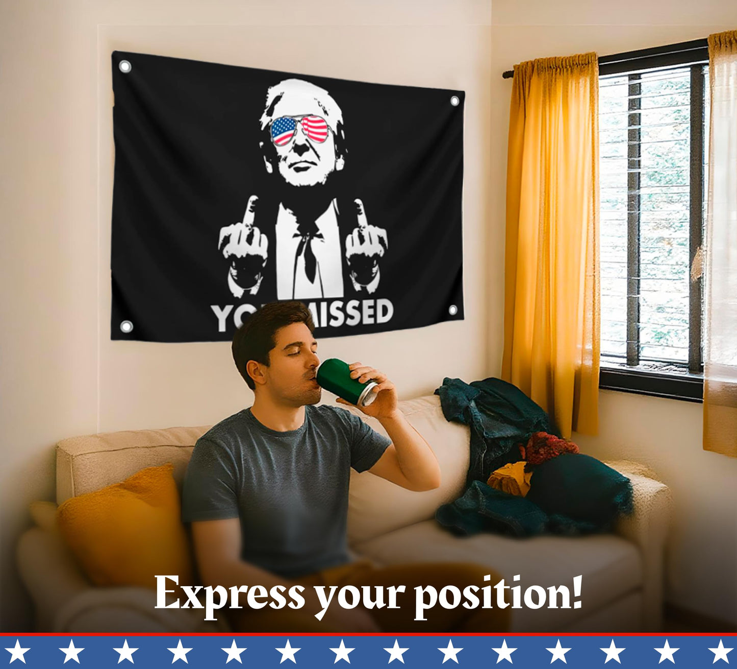 3x5 Feet American Polyester Flag "You Missed" with Four Brass Grommets - Republican Political Rebel Flags Outdoor or Man Cave Banner - Tapestry Donald Wall Decoration for Room - US Americans Banner