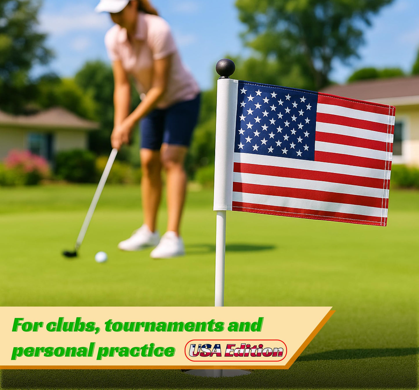 8x6 Inch Double Sided Golf Polyester Flag in 420D Nylon - Small Banner in American Pattern Printing with Tube Inserted - Mini Practice Putting Flags