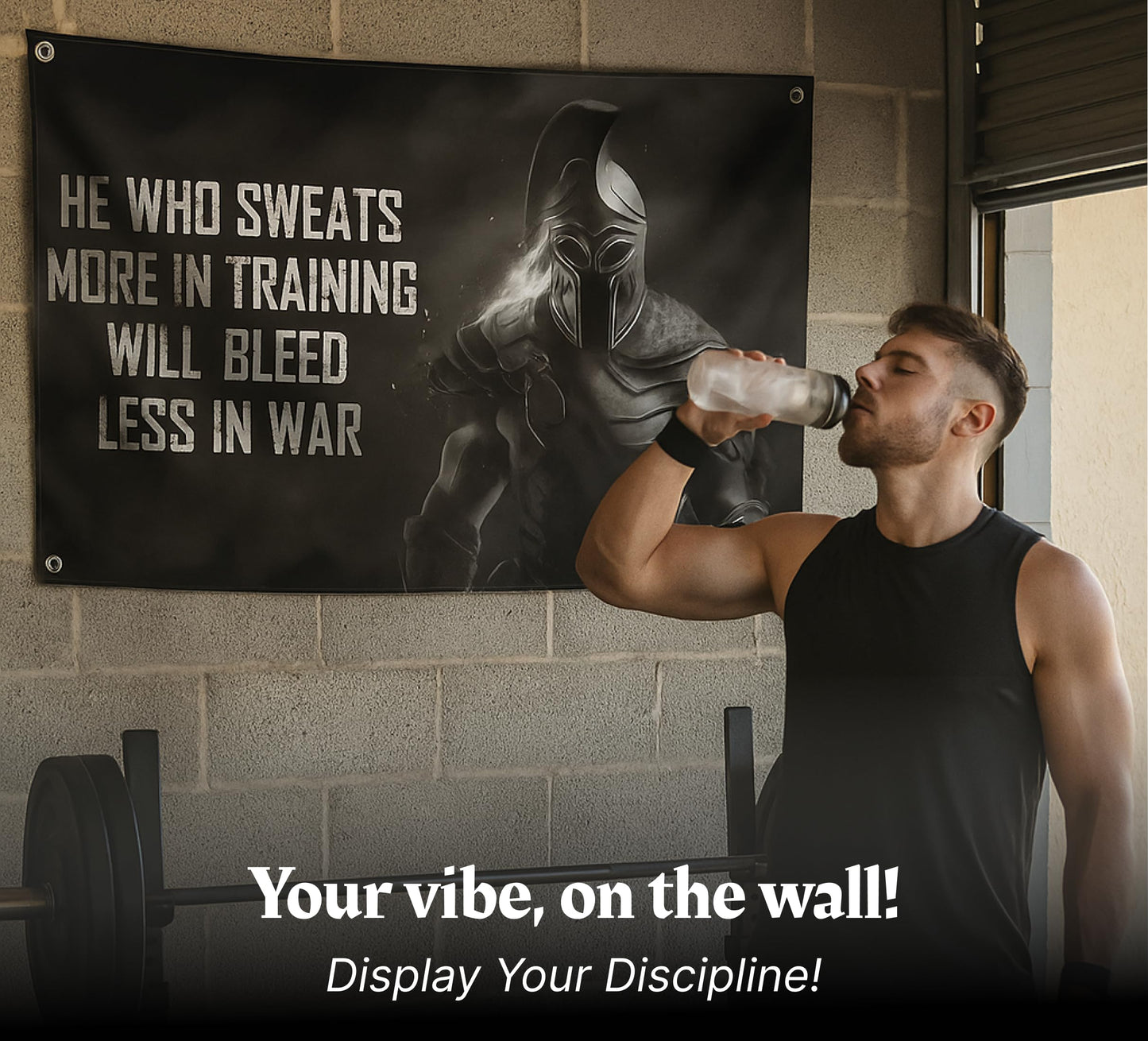 3x5 Ft Motivational Polyester Flag He Who Sweats More In Training Will Bleed Less In War with 4 Grommets - Improvement Wall Decor for Home or Gym - Wall Single Sided Flag with Spartan Image and Quote