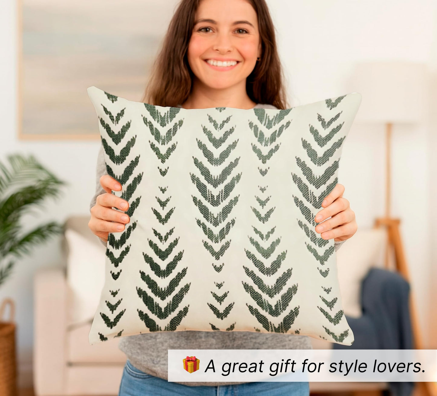 Set of 2 Decorative Throw Pillow Covers 18x18 Inches - Sage Green Boho Pillow Covers - Bohemian Ethnic Geometric Herringbone Print - Decorative Pillowcase Square in Linen for Farmhouse