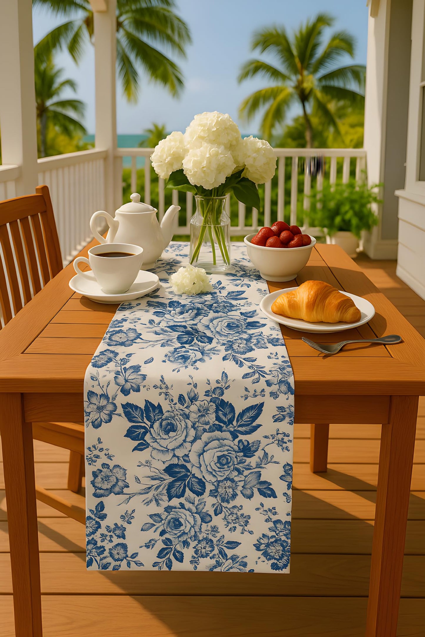 13x72 Inch Monochrome Sketch Birds and Flowers Summer Polyester Table Runner - Seasonal Spring Fall Kitchen Dining Table Decoration for Home Party