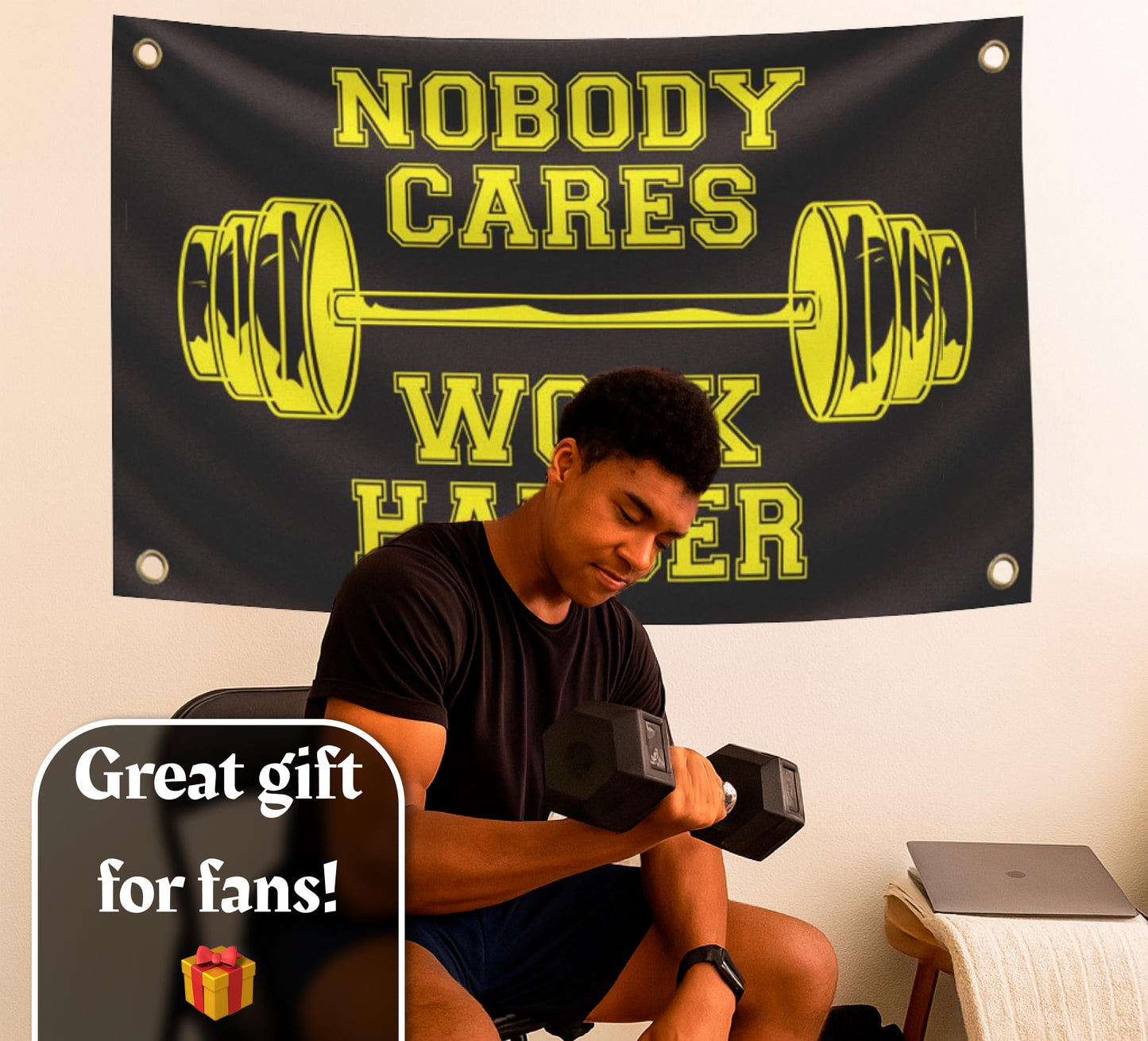 3x5 Feet Nobody Cares Work Harder Polyester Flag with 4 Grommets - Fade Resistant Single Sided Flag for Yard - Stay Motivated with Cool Art - Inspire Your Workout Banner - Fitnes Wall Decor for Gym