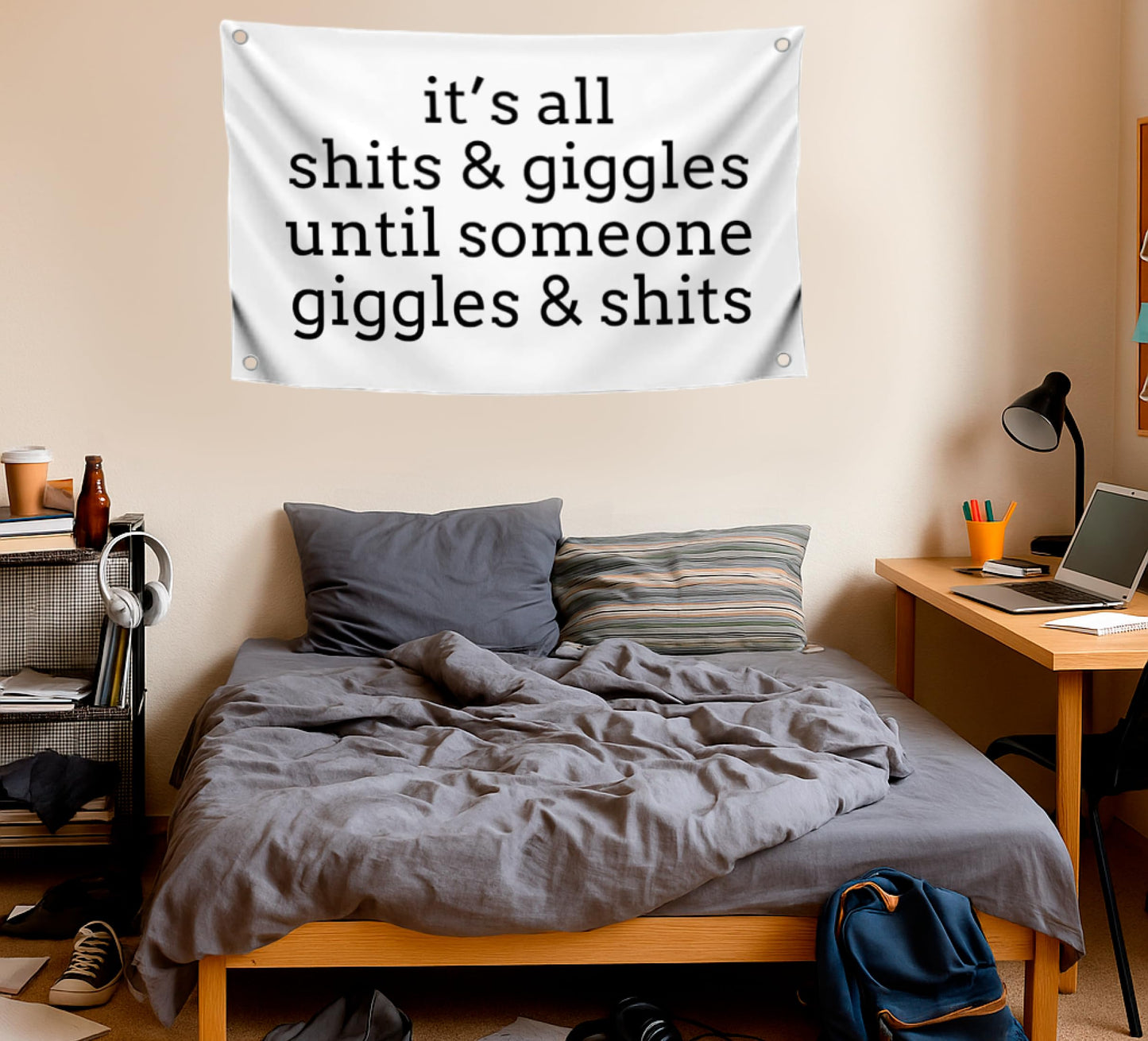 3x5 Ft Quote Polyester Flag "It’s All Shits and Giggles Until Someone Giggles and Shits" with Four Brass Grommets - Humorous Decoration Single Sided Banner for Bath - Flag Makes a Great or Gag Gift