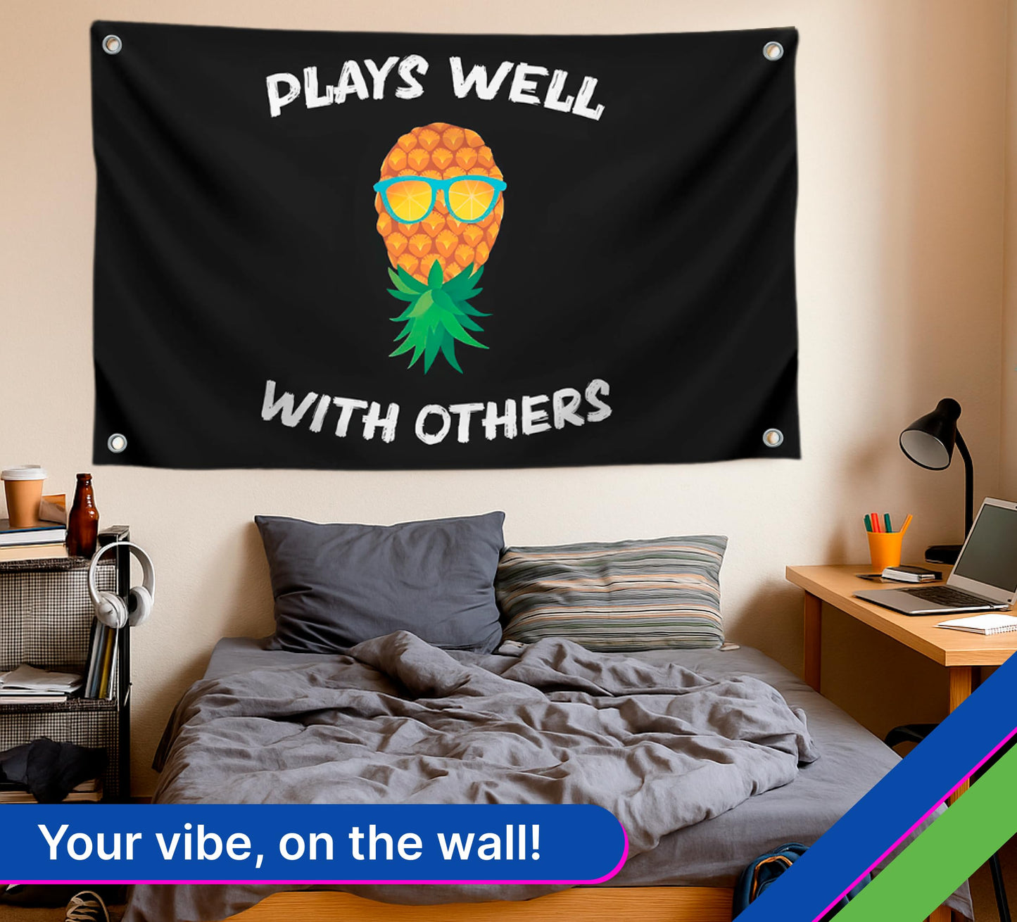 3x5 Pineapple Garden Polyester Flag with 4 Brass Grommets - Pineapple Street and Inspirational Wall Decor - Matches well with Other Pineapples Flags - Funny Indoor Banner for Guys and Girls