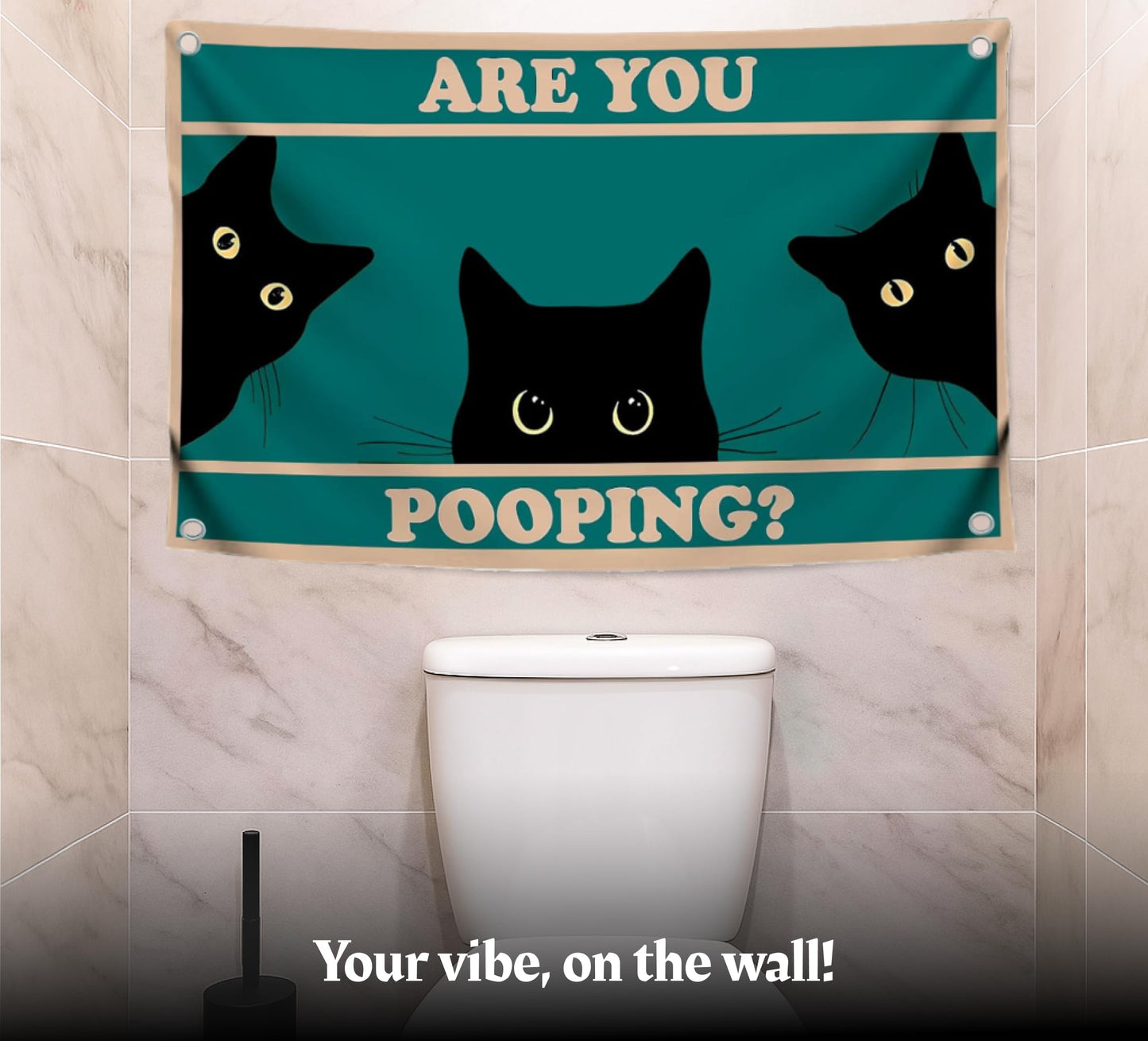 3x5 Feet Black Cats Funny Single Sided Flag "Are You Pooping" with Four Brass Grommets - Funny Black Cat Meme Wall Decorations for Badroom - Polyester Cool Ridiculous Cats Outdoor or Indoor Flag