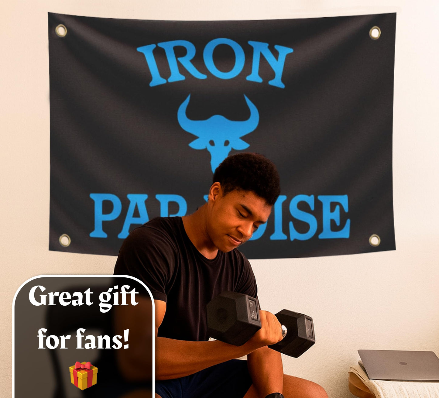 3x5 Ft Iron Paradise Polyester Flag with 4 Grommets - Banner Home Garden Decoration Wall Gym Single Sided Flag - Holiday Party Indoor Outdoor Decor - Motivational Flags Fitness - Banners for Room Guys