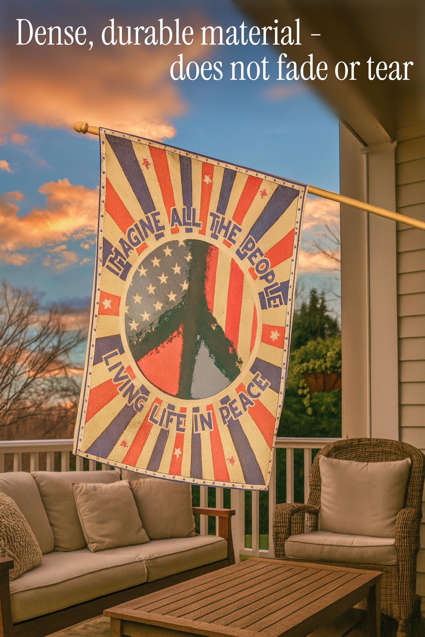 30x40 Inches Hippie Peace Polyester Flags - Imagine All The People Living Life in Peace Single Sided Flag - Decorations USA House or Home Wall Flags -