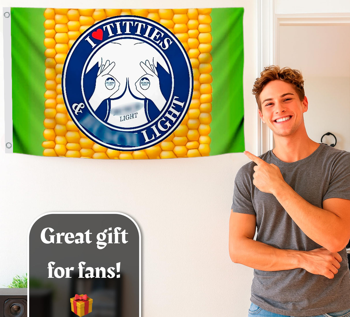 3x5 Ft I Love Titties & Polyester Light Single Sided Flag with 2 Grommets - Man Cave Corn Beer Flags - LGBT Titties Flag - Funny Tapestry Cool Wall Flags for Decor College Dorm Room Guys or Outdoor