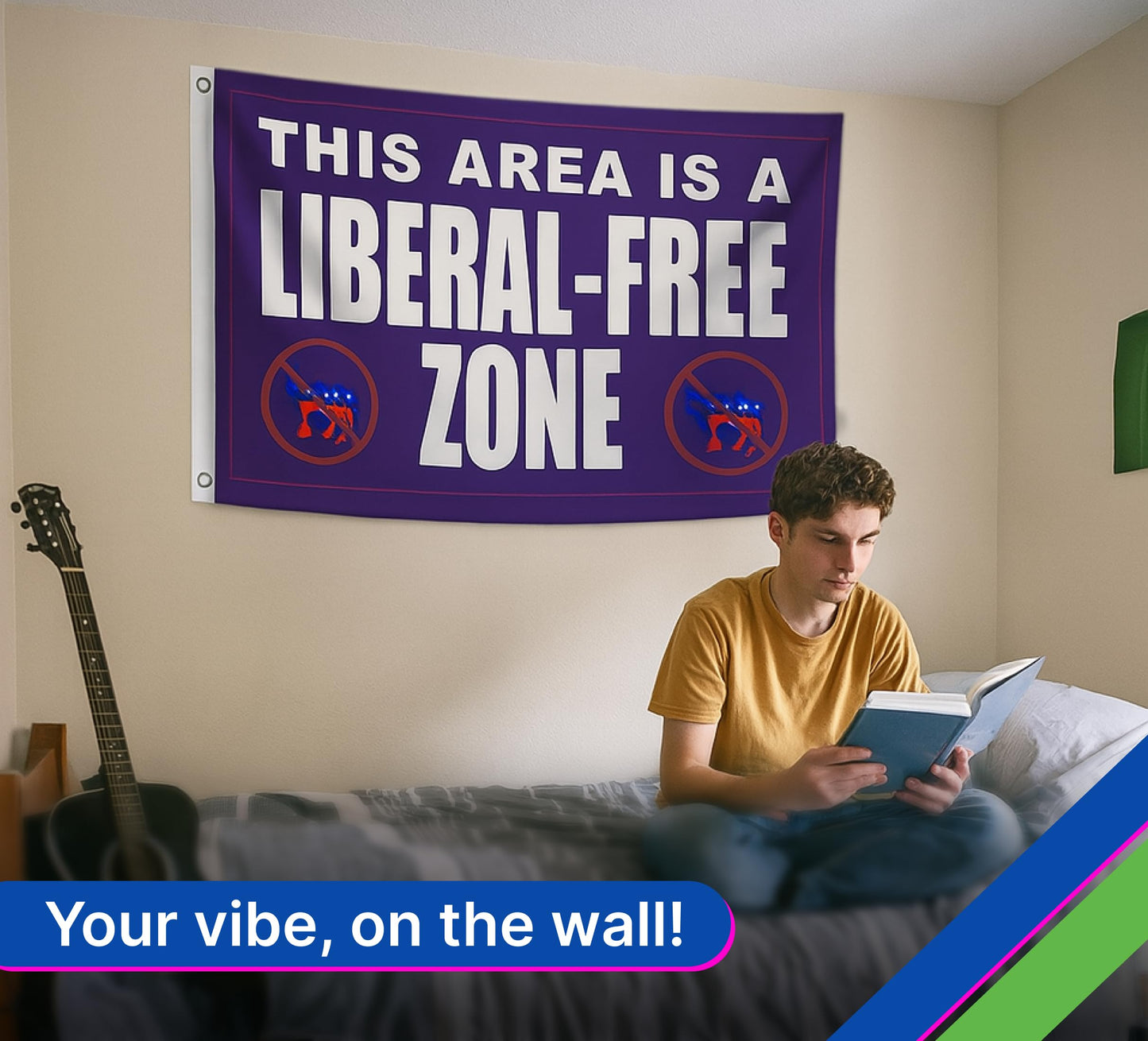 This Area Is a Liberal Free Zone - Anti Conservative Yard Garden Flag 3x5 Ft Polyester - Single Sided Tapestries Cool Posters Political Flags with 2 Brass Grommets Confederate or Man Cave Room Banner